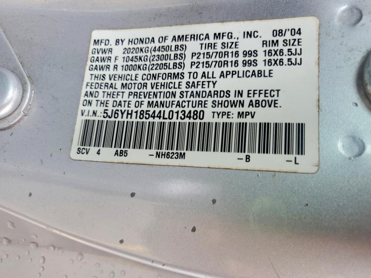 2004 Honda Element Ex Silver vin: 5J6YH18544L013480
