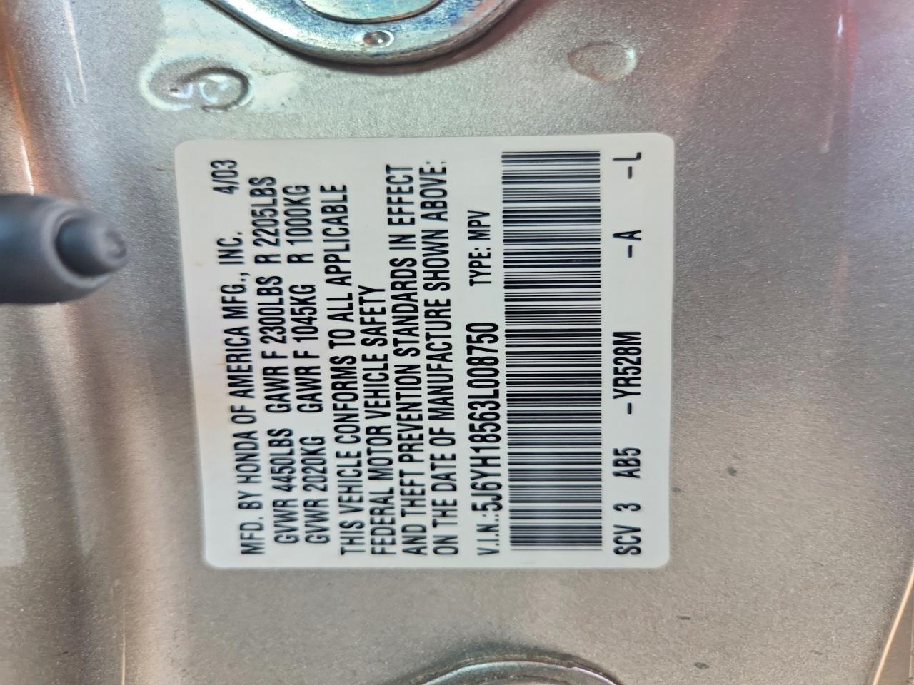 2003 Honda Element Ex Silver vin: 5J6YH18563L008750