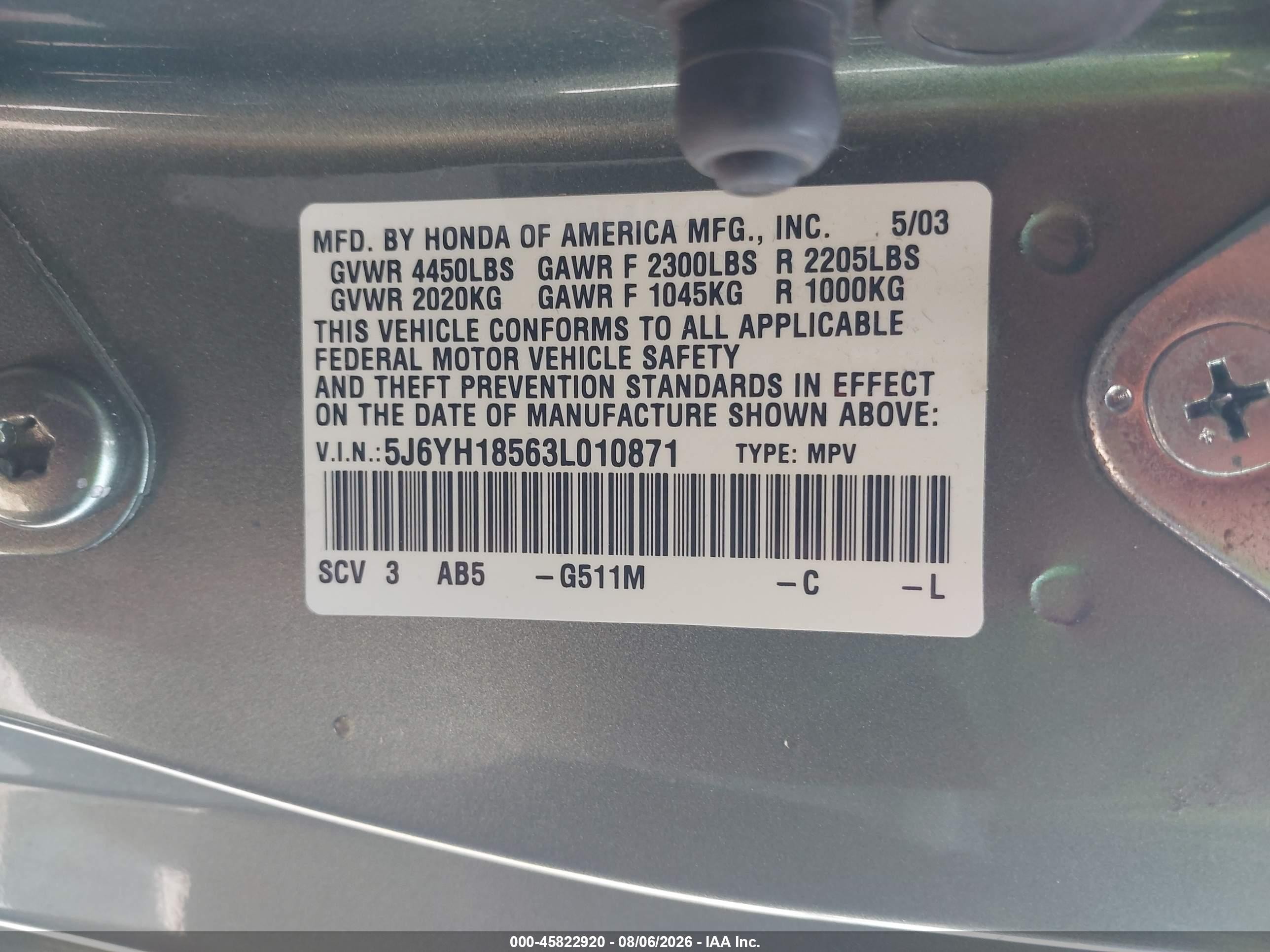 2003 Honda Element Ex Зеленый vin: 5J6YH18563L010871