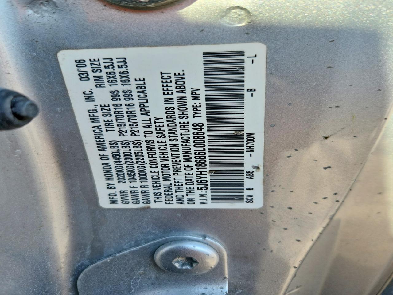 2006 Honda Element Ex Silver vin: 5J6YH18686L008648