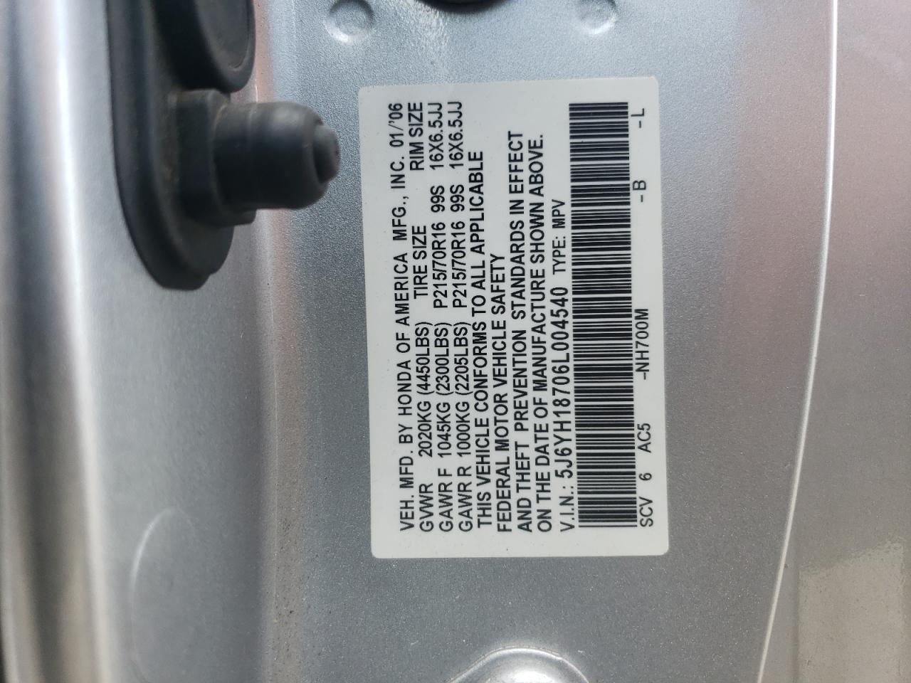 2006 Honda Element Ex Silver vin: 5J6YH18706L004540