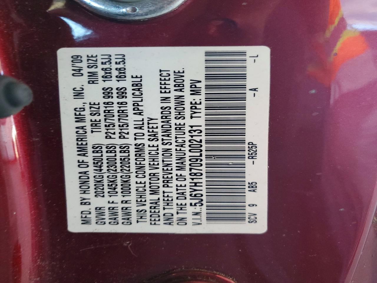 2009 Honda Element Ex Burgundy vin: 5J6YH18709L002131