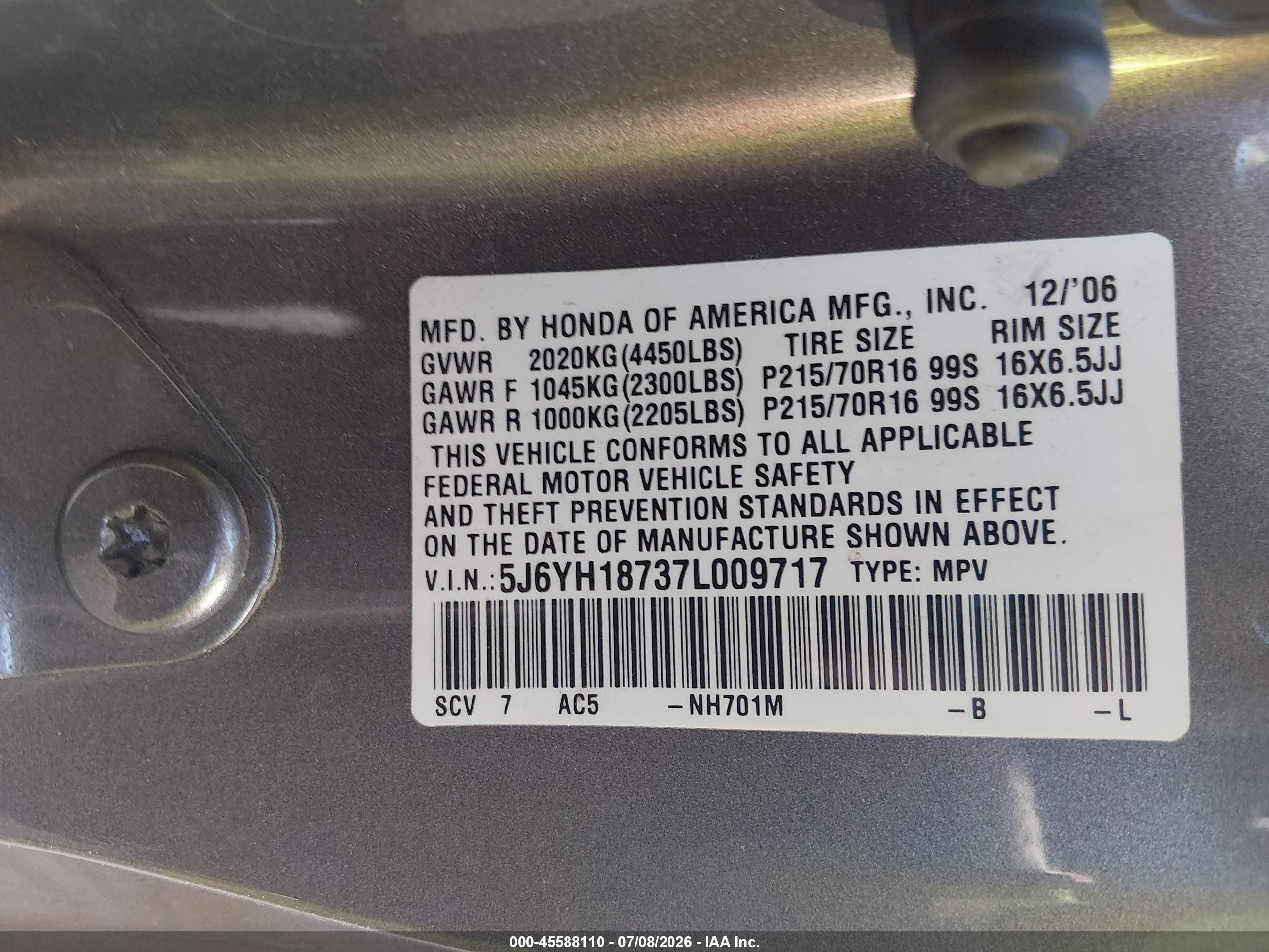 2007 Honda Element Ex Gray vin: 5J6YH18737L009717