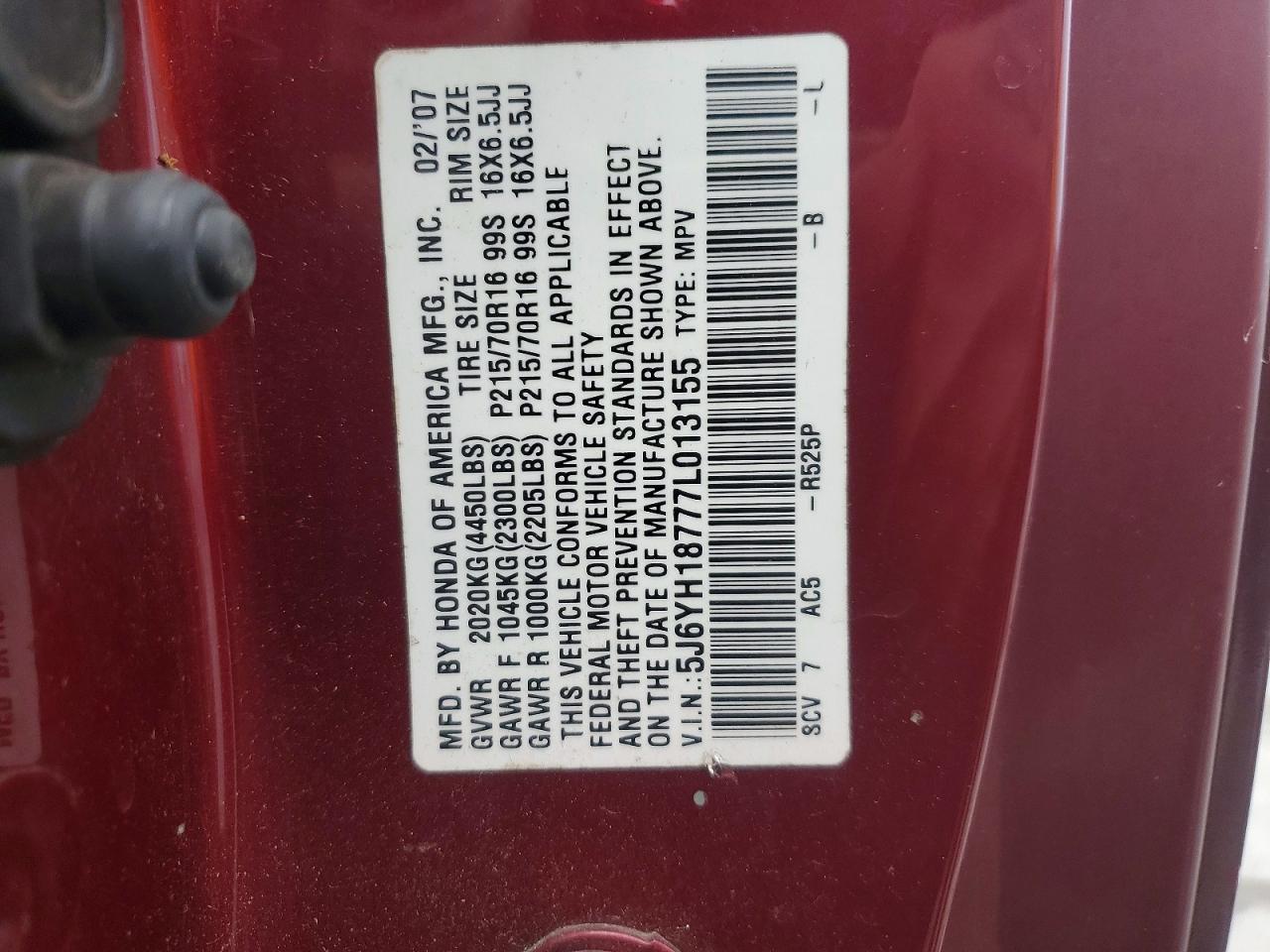 2007 Honda Element Ex Burgundy vin: 5J6YH18777L013155