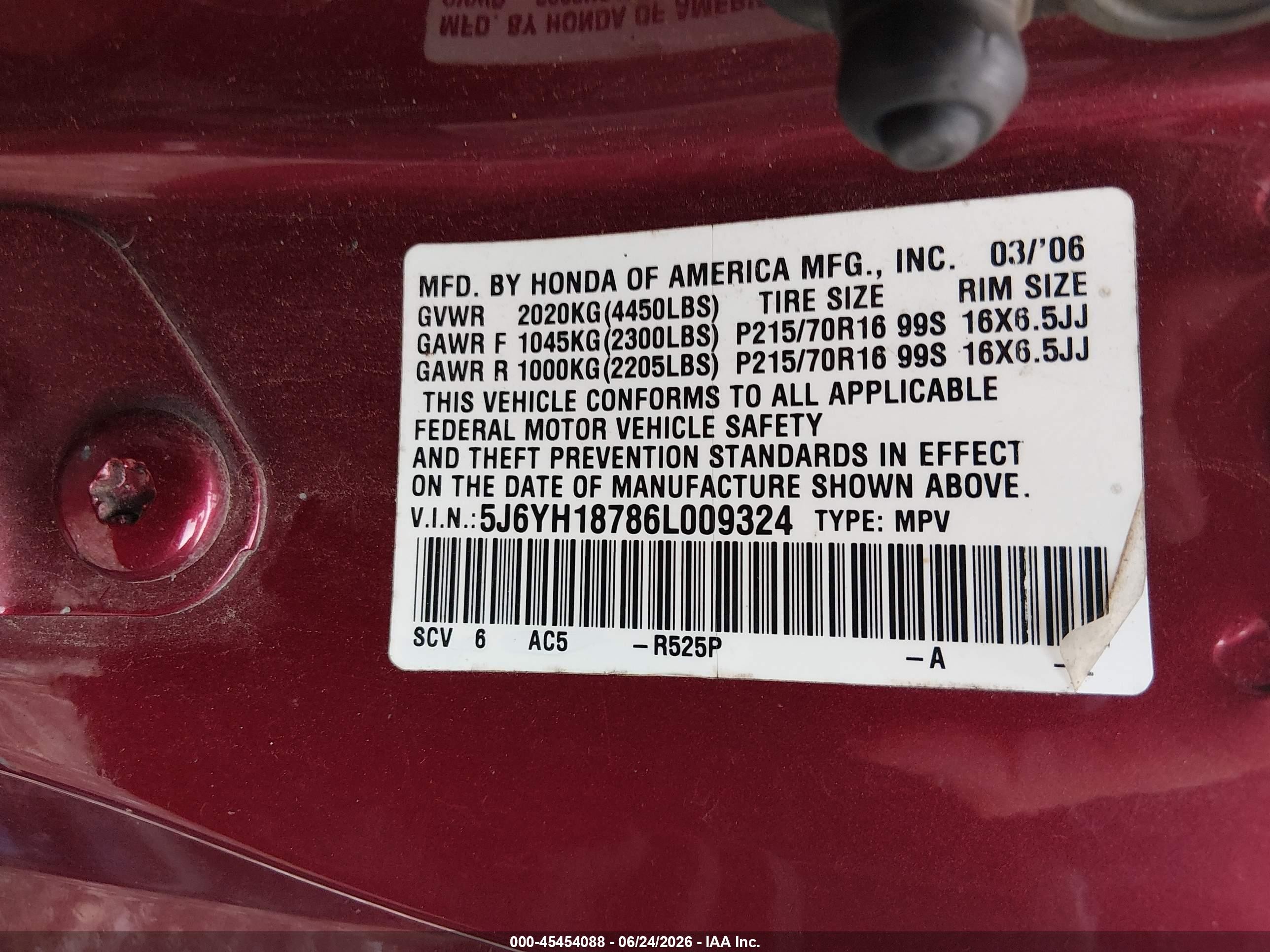 2006 Honda Element Ex-p Maroon vin: 5J6YH18786L009324