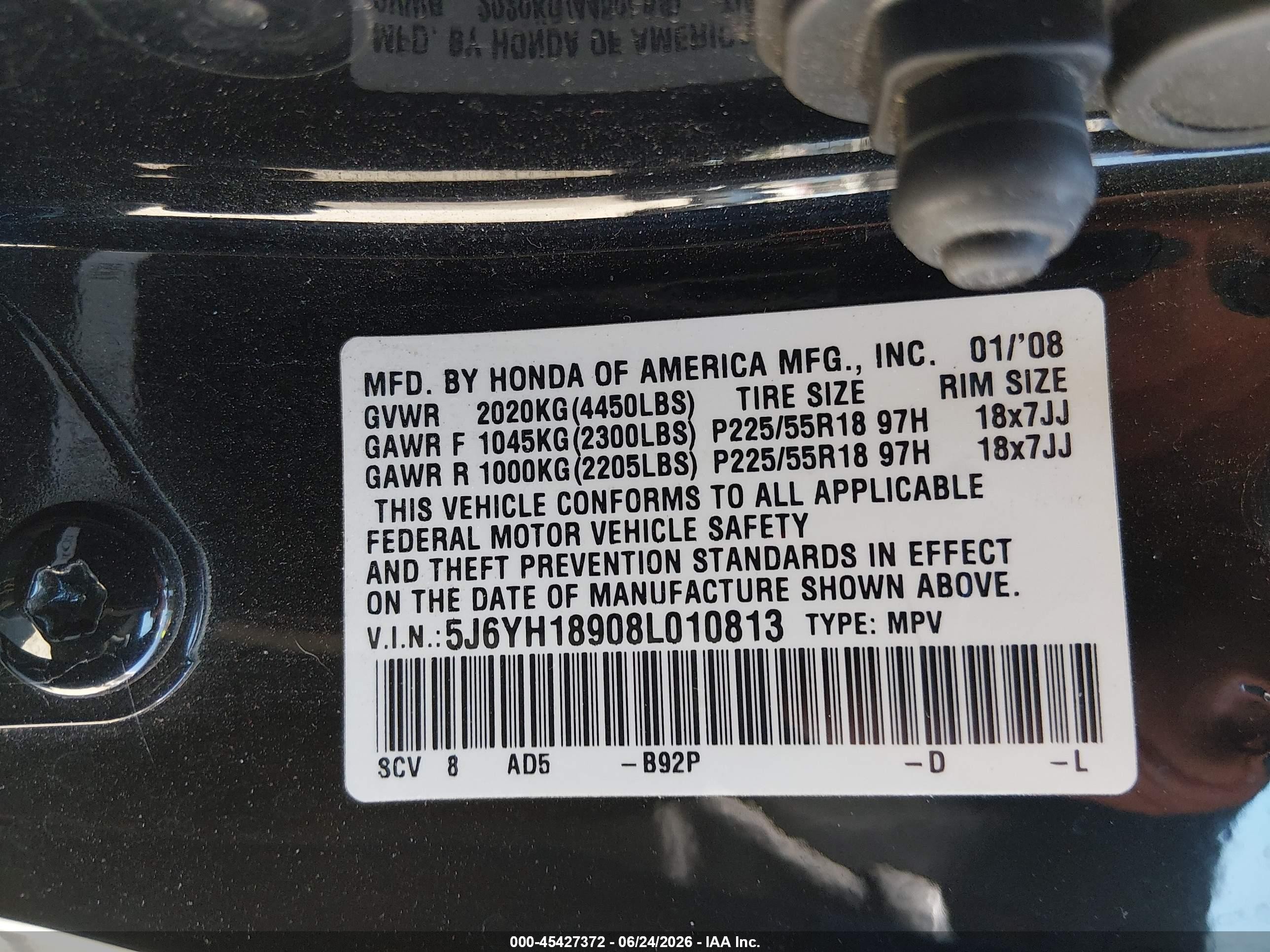 2008 Honda Element Sc Black vin: 5J6YH18908L010813