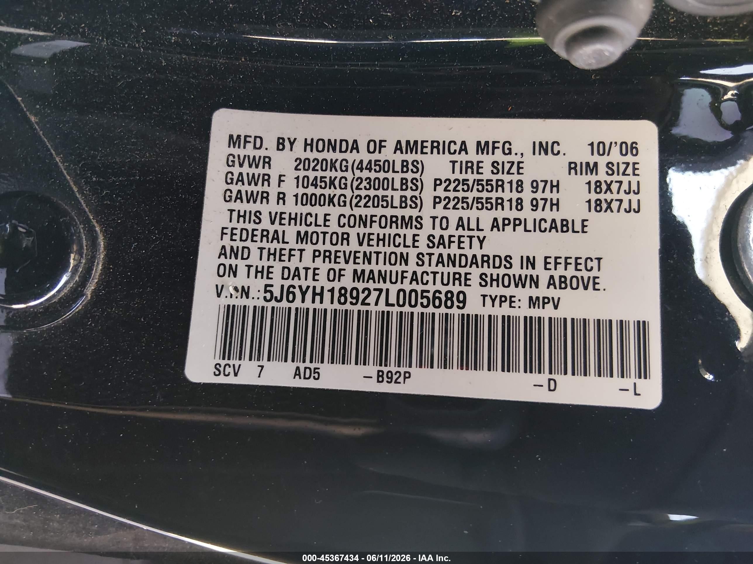 2007 Honda Element Sc Black vin: 5J6YH18927L005689