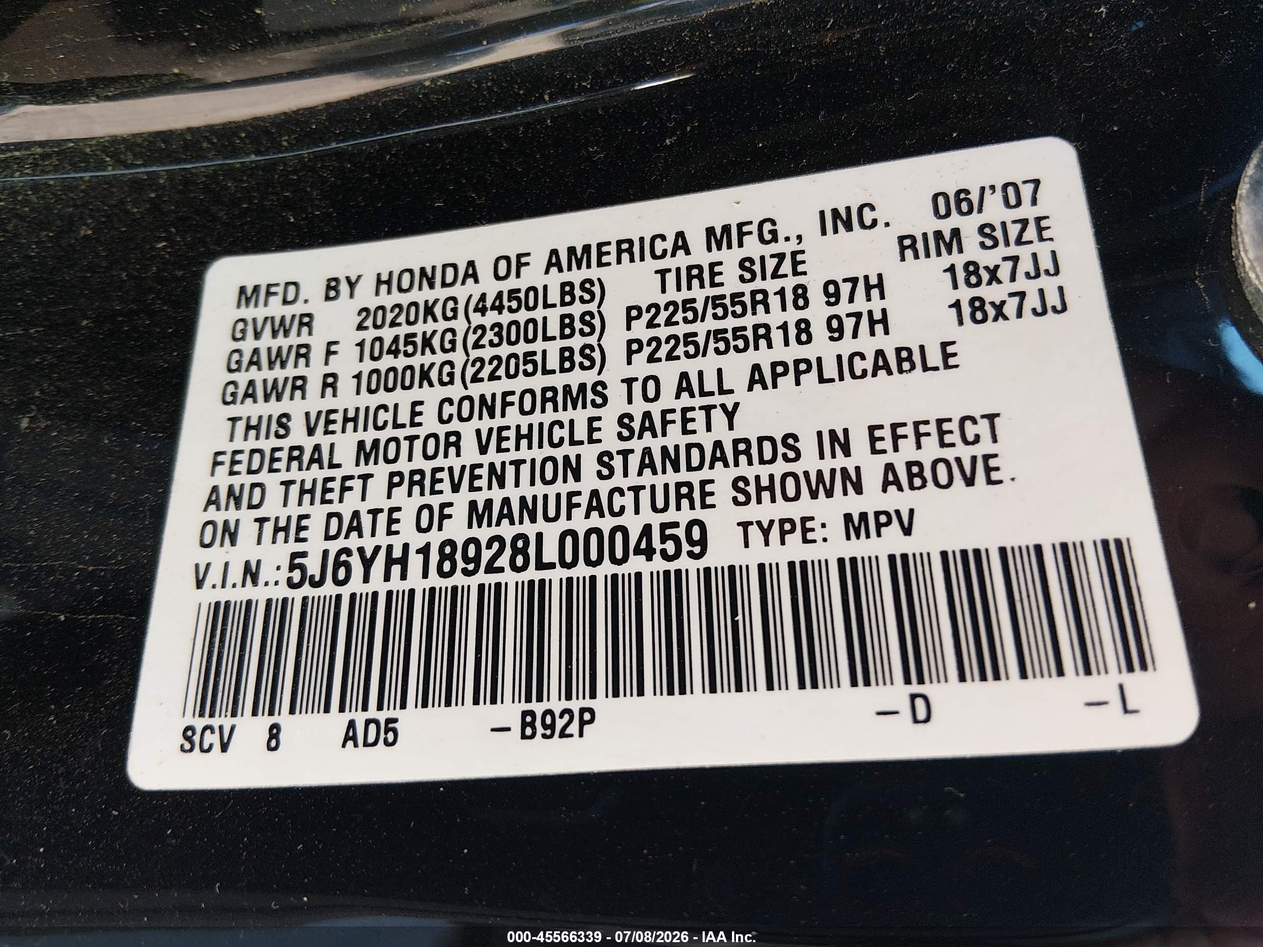 2008 Honda Element Sc Black vin: 5J6YH18928L000459