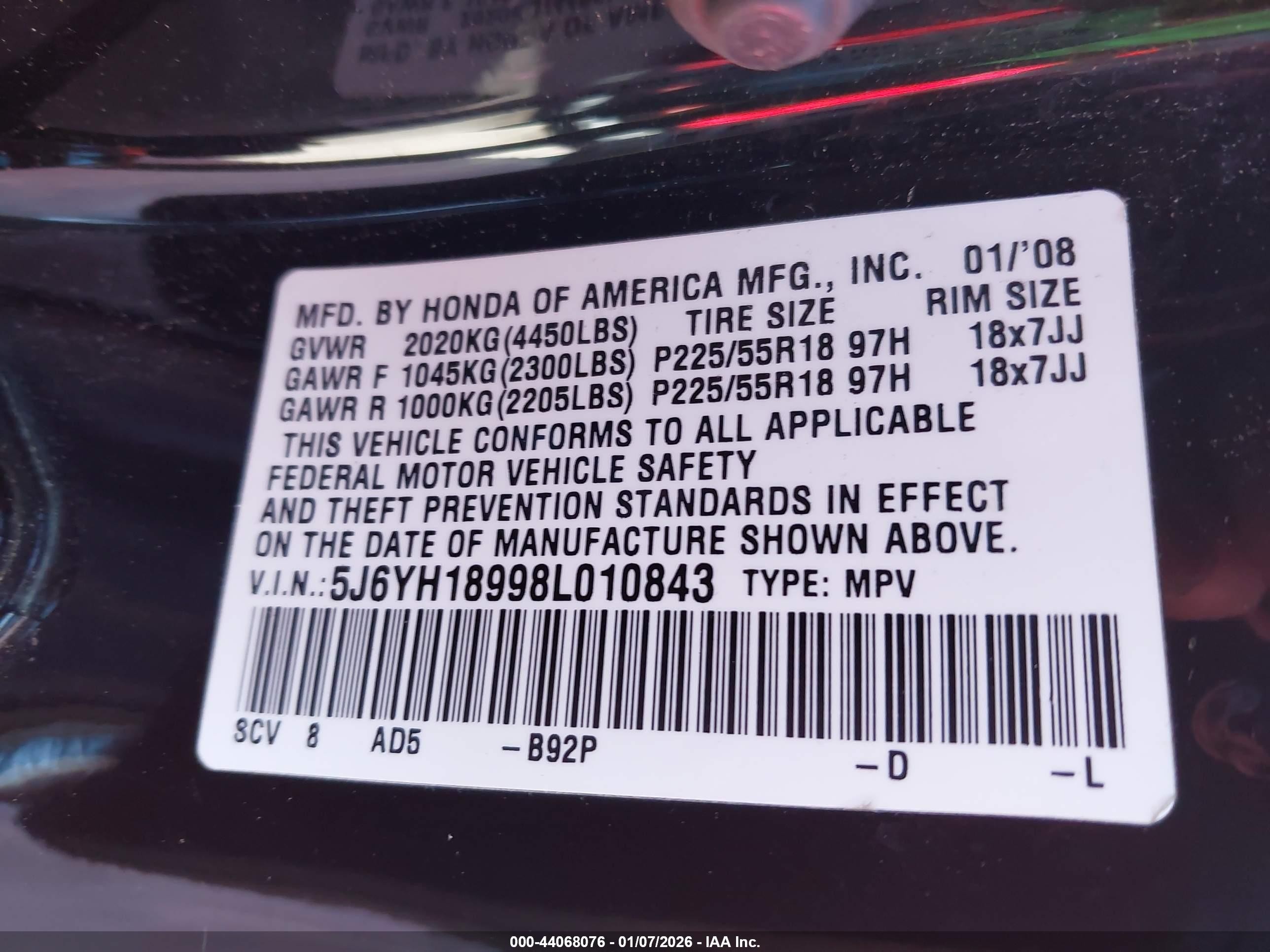 2008 Honda Element Sc Black vin: 5J6YH18998L010843