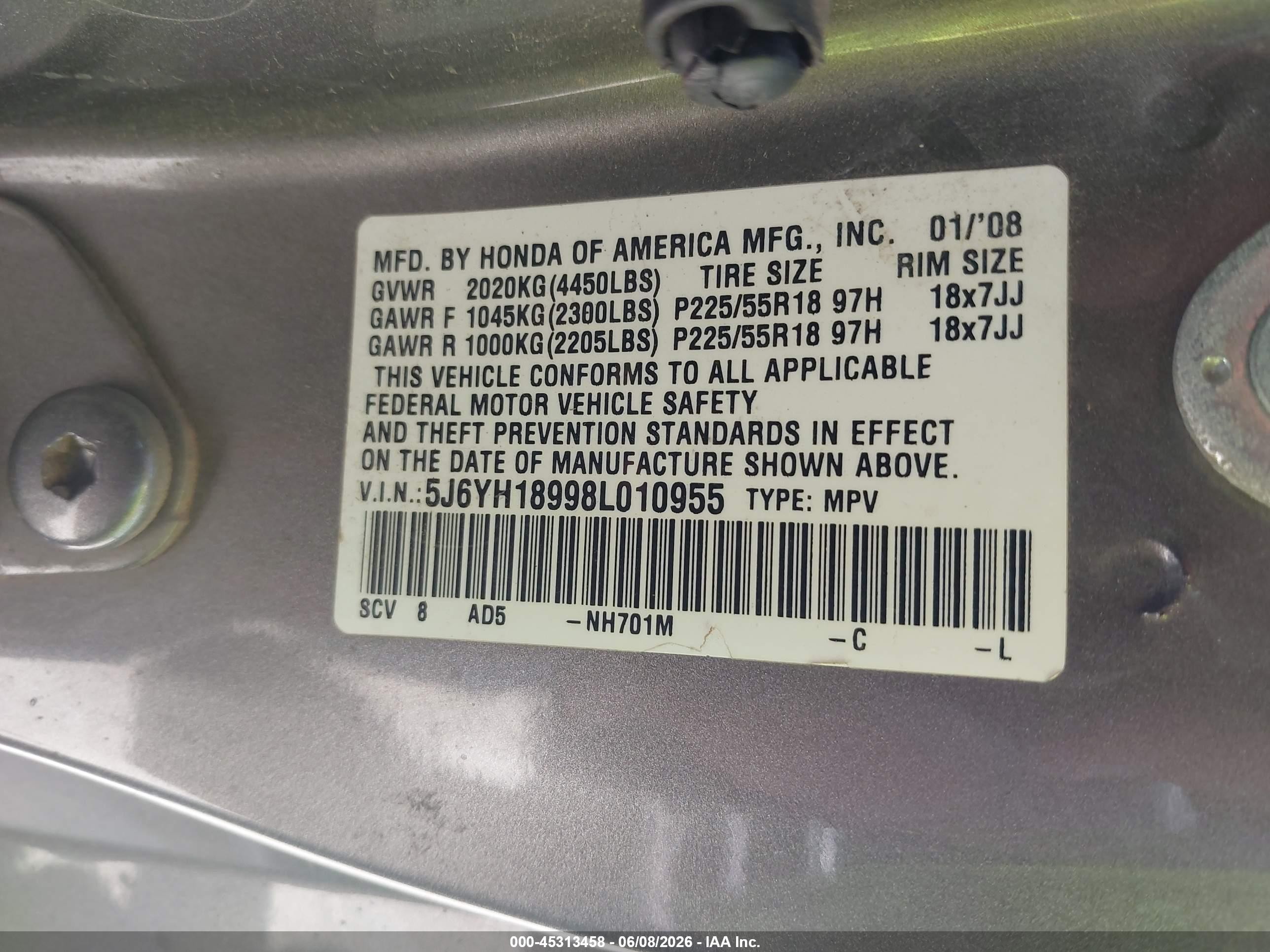 2008 Honda Element Sc Pewter vin: 5J6YH18998L010955