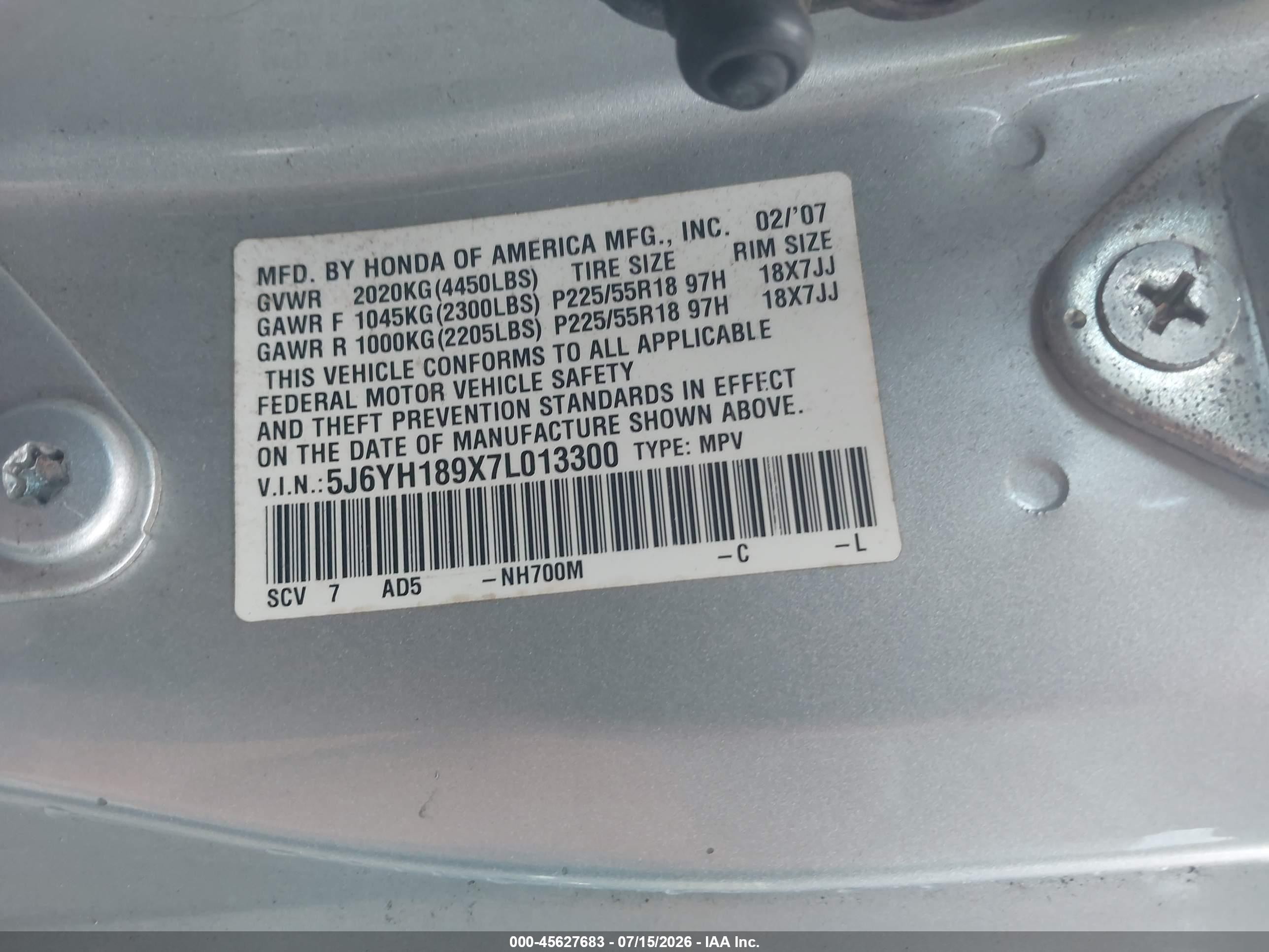 2007 Honda Element Sc Silver vin: 5J6YH189X7L013300
