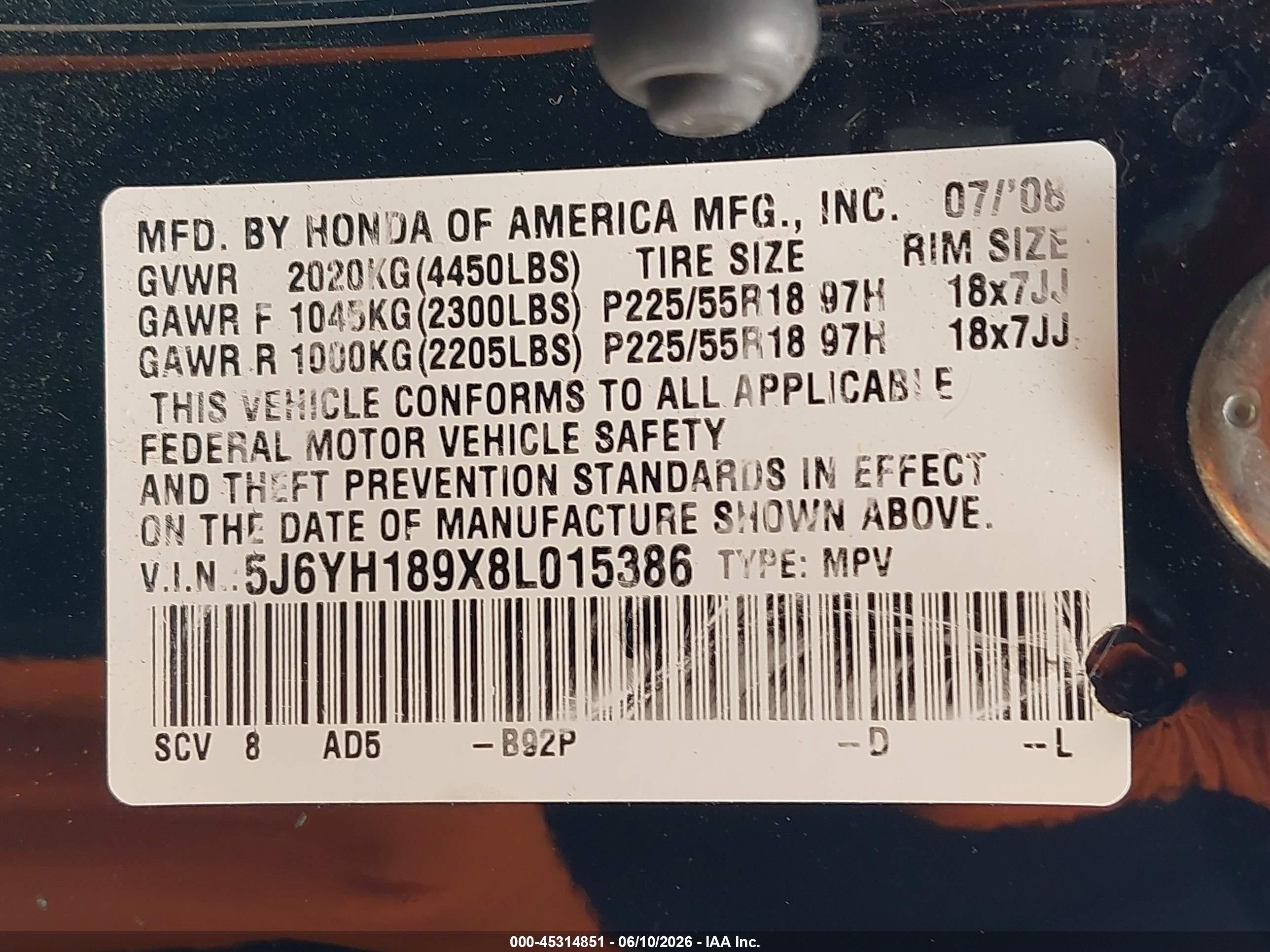 2008 Honda Element Sc Black vin: 5J6YH189X8L015386