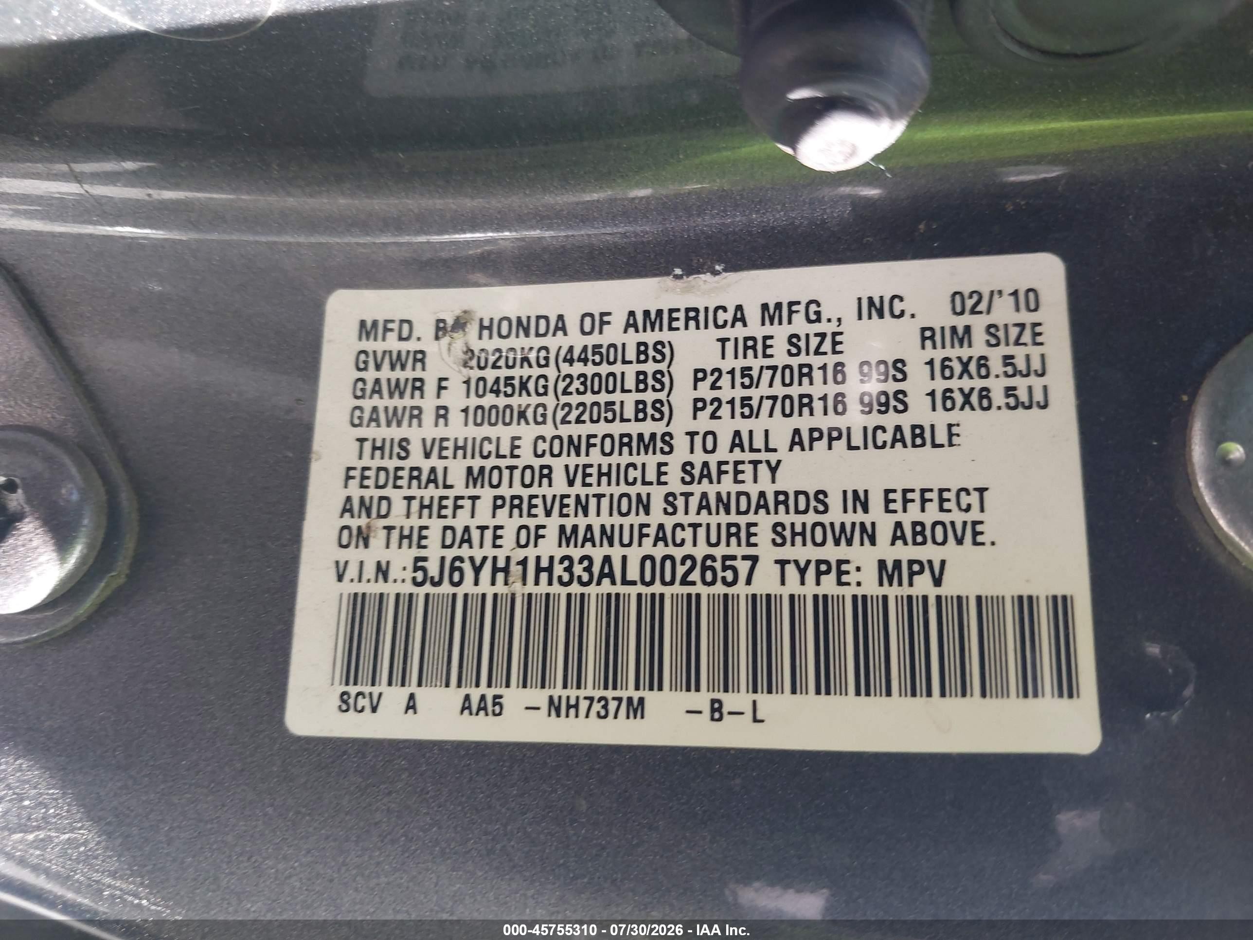 2010 Honda Element Lx Gray vin: 5J6YH1H33AL002657