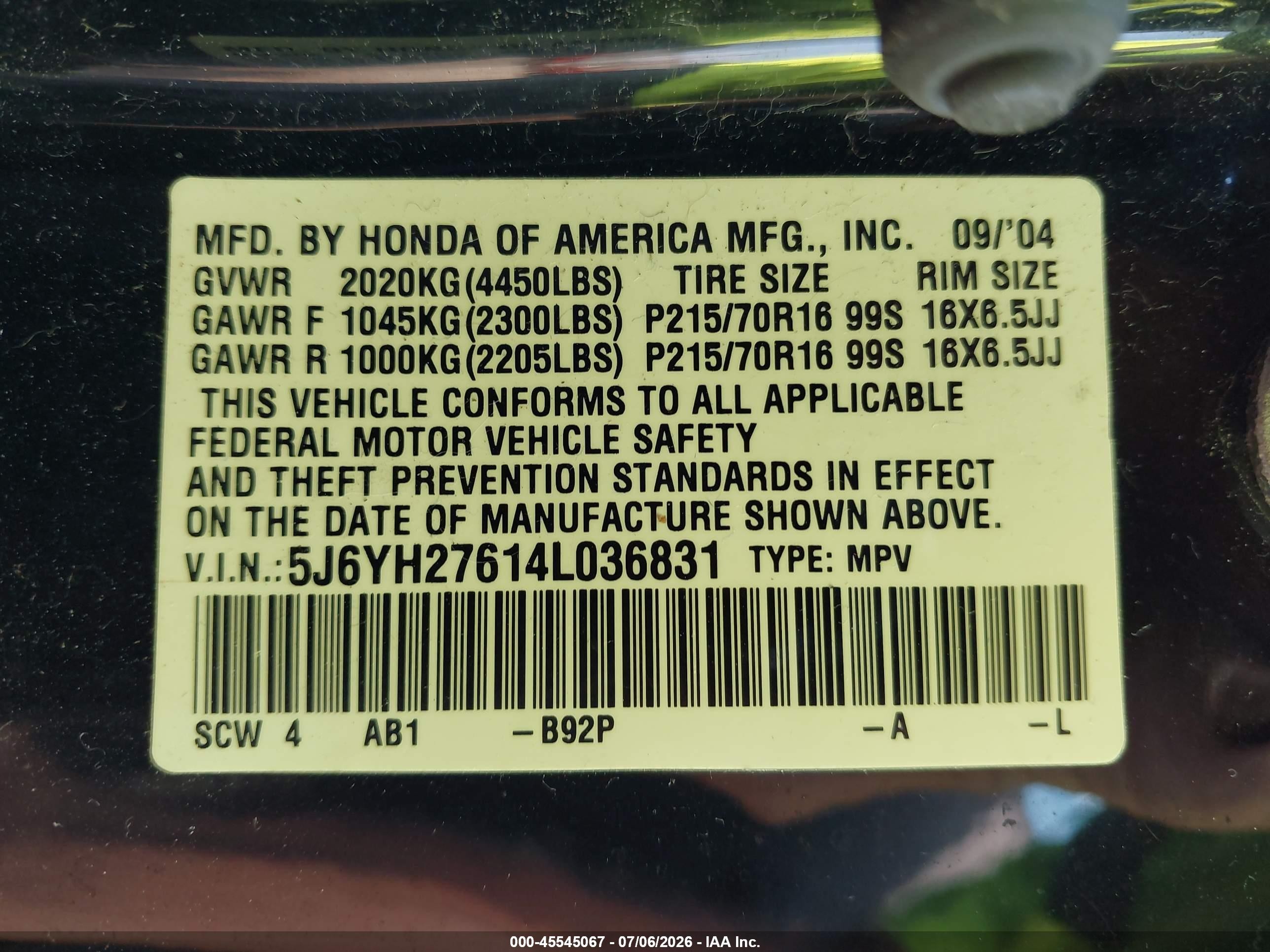 2004 Honda Element Ex Black vin: 5J6YH27614L036831