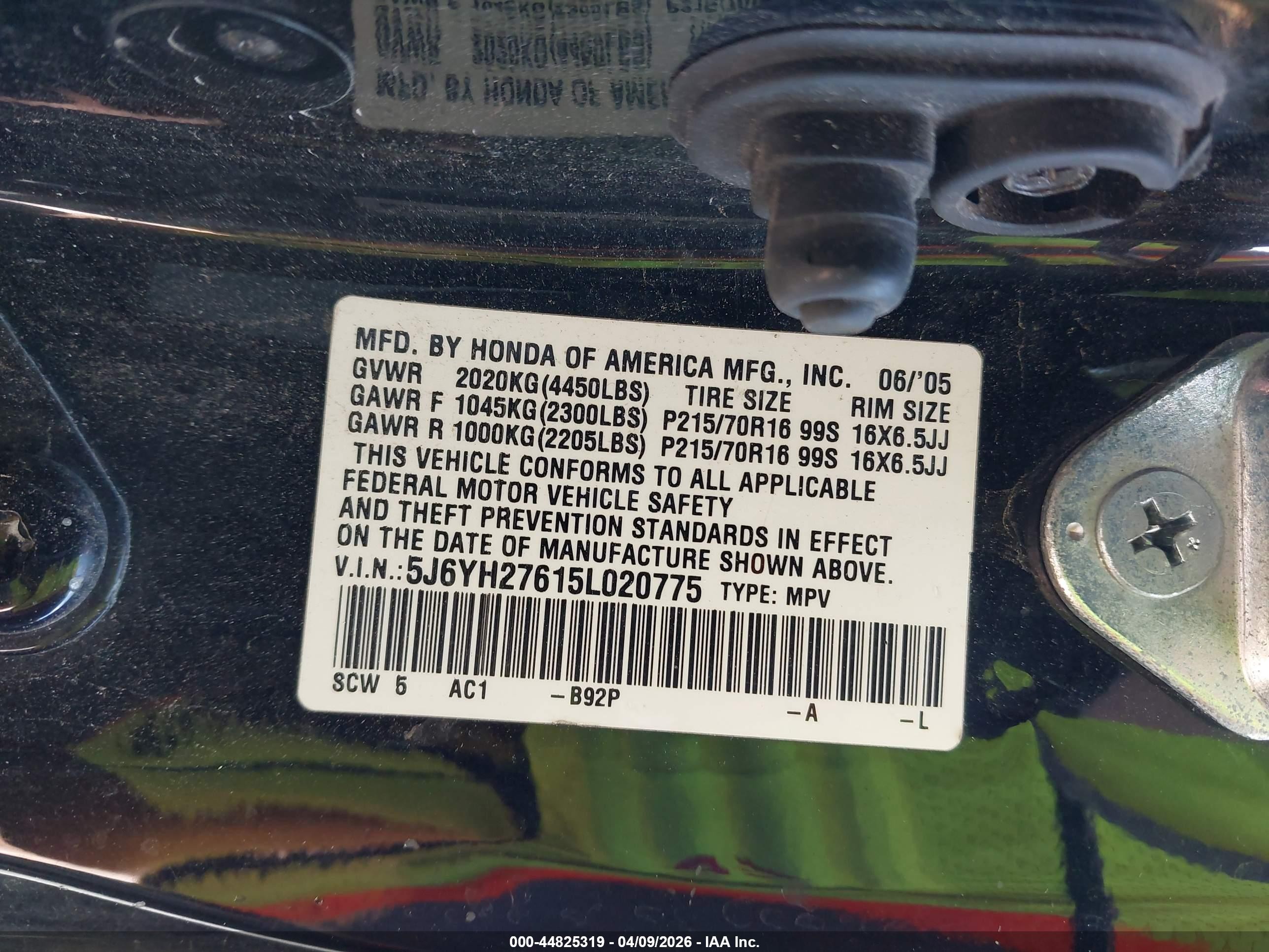 2005 Honda Element Ex Black vin: 5J6YH27615L020775