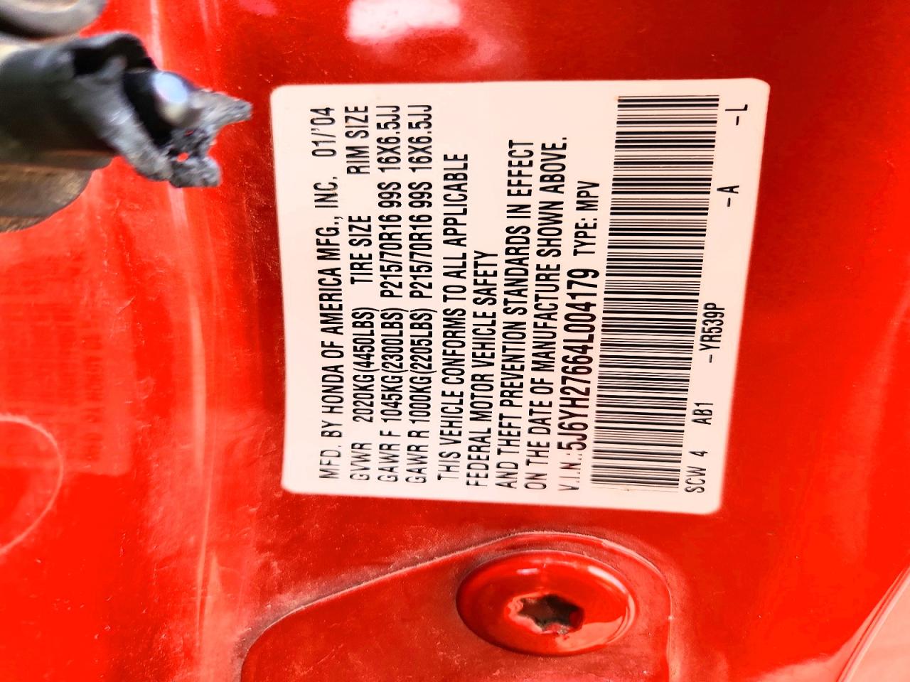 2004 Honda Element Ex Orange vin: 5J6YH27664L004179