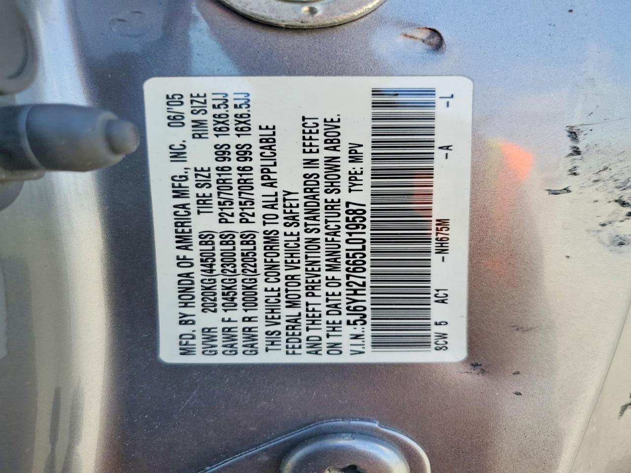 2005 Honda Element Ex Gray vin: 5J6YH27665L019587