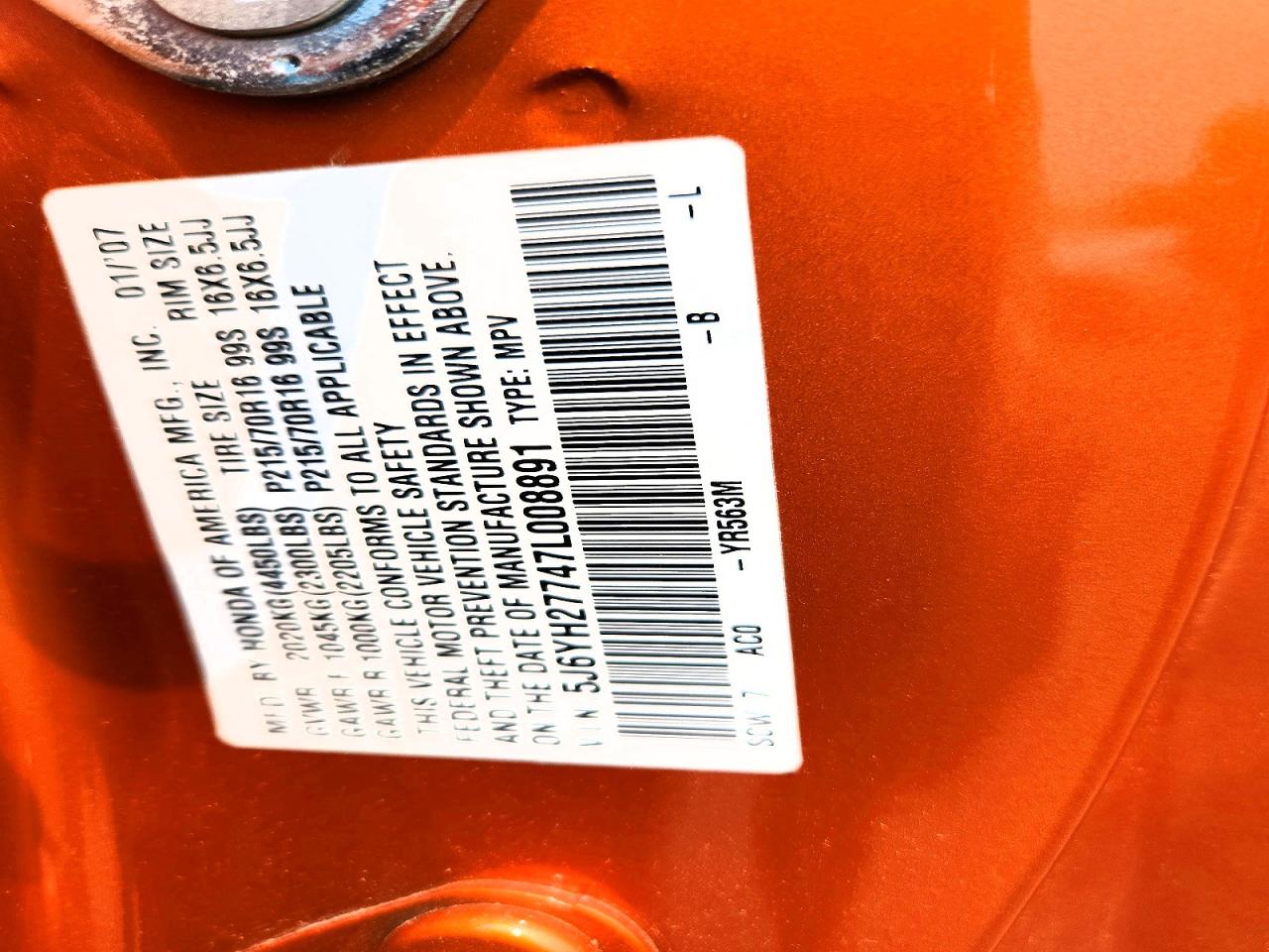 2007 Honda Element Ex Orange vin: 5J6YH27747L008891