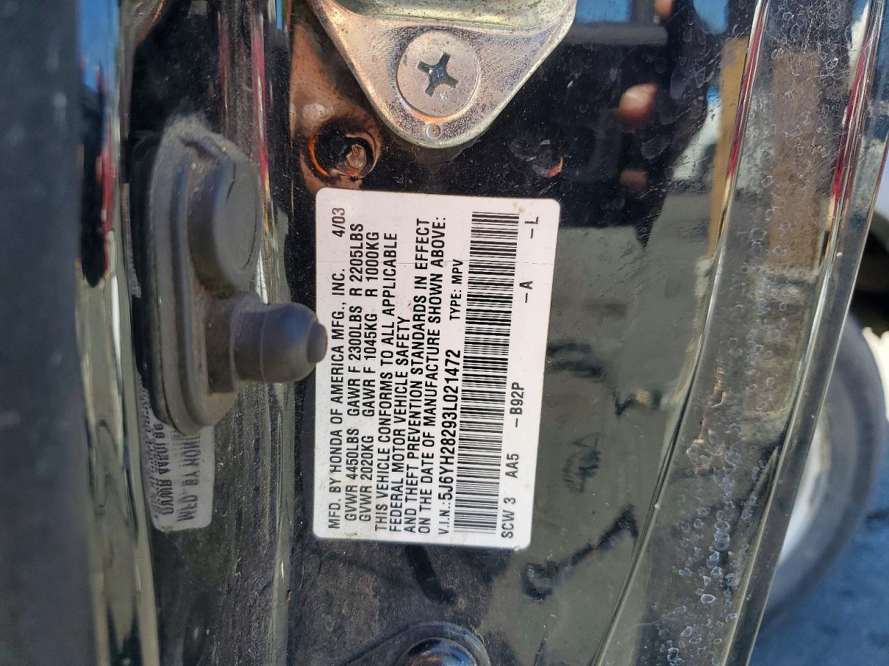 2003 Honda Element Dx Черный vin: 5J6YH28293L021472