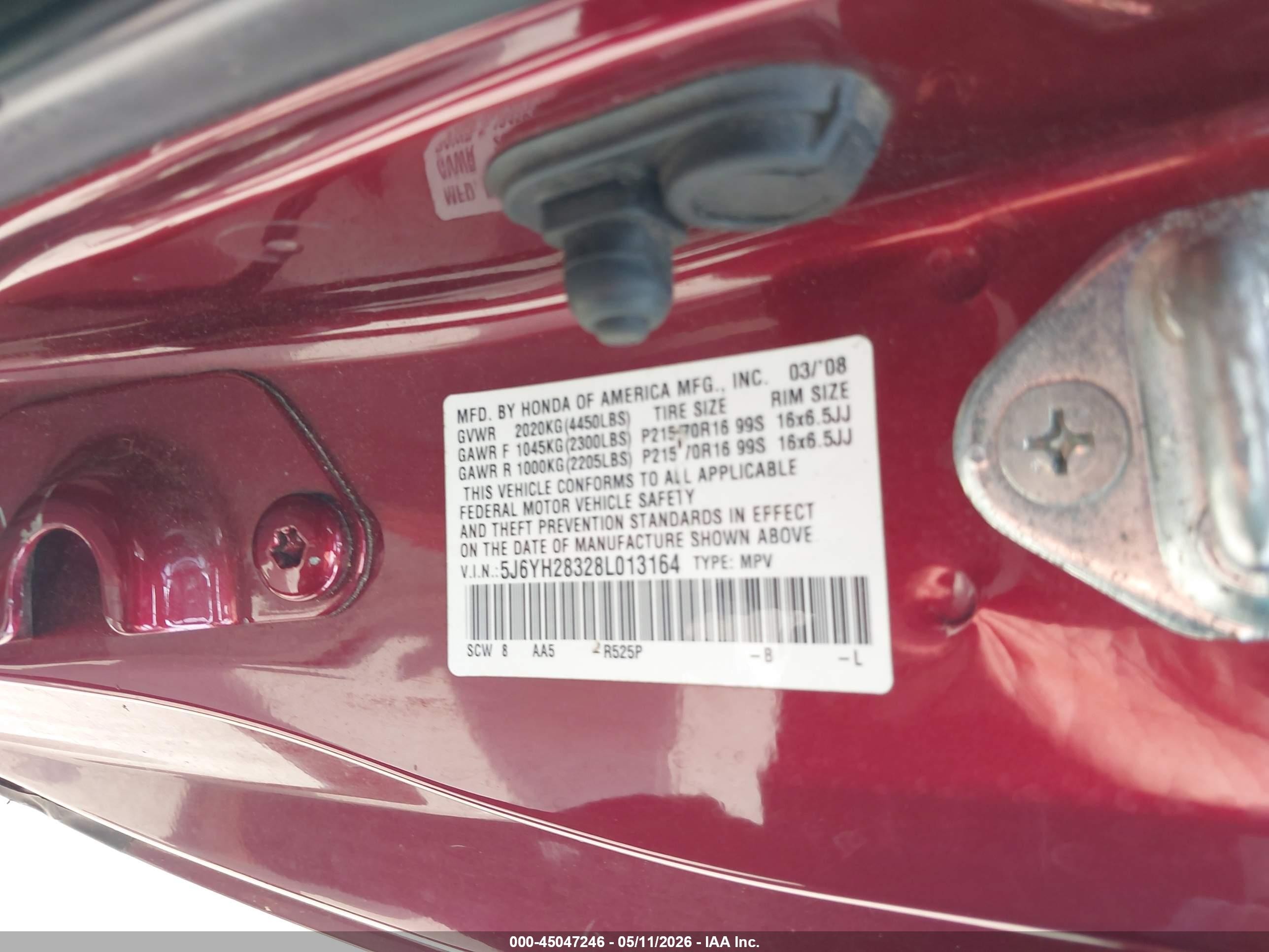2008 Honda Element Lx Burgundy vin: 5J6YH28328L013164