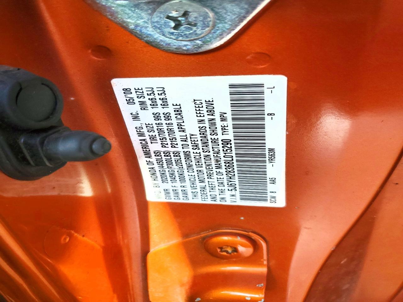 2008 Honda Element Lx Orange vin: 5J6YH28368L015290