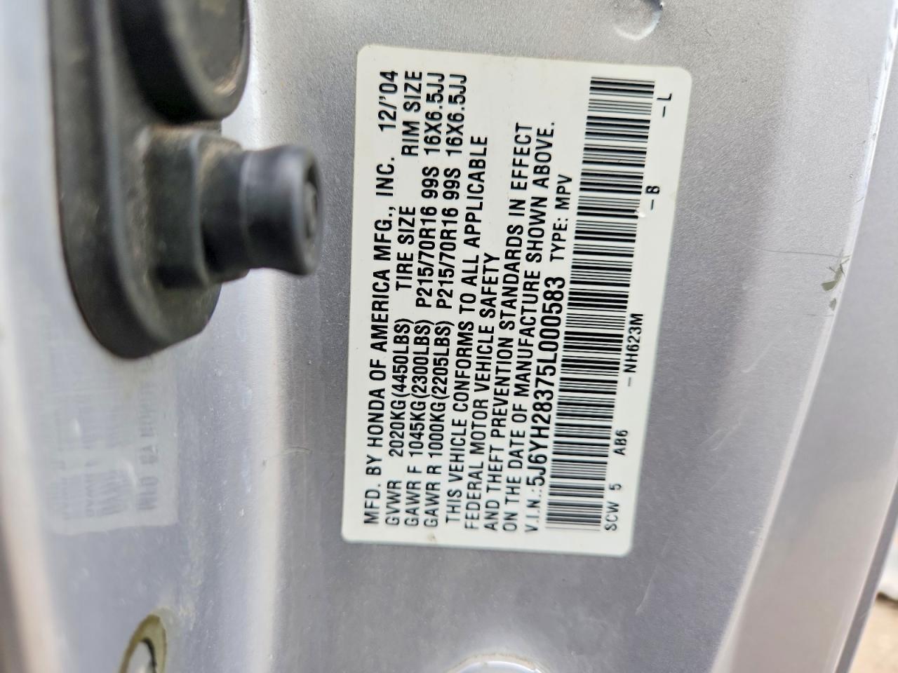 2005 Honda Element Lx Silver vin: 5J6YH28375L000583