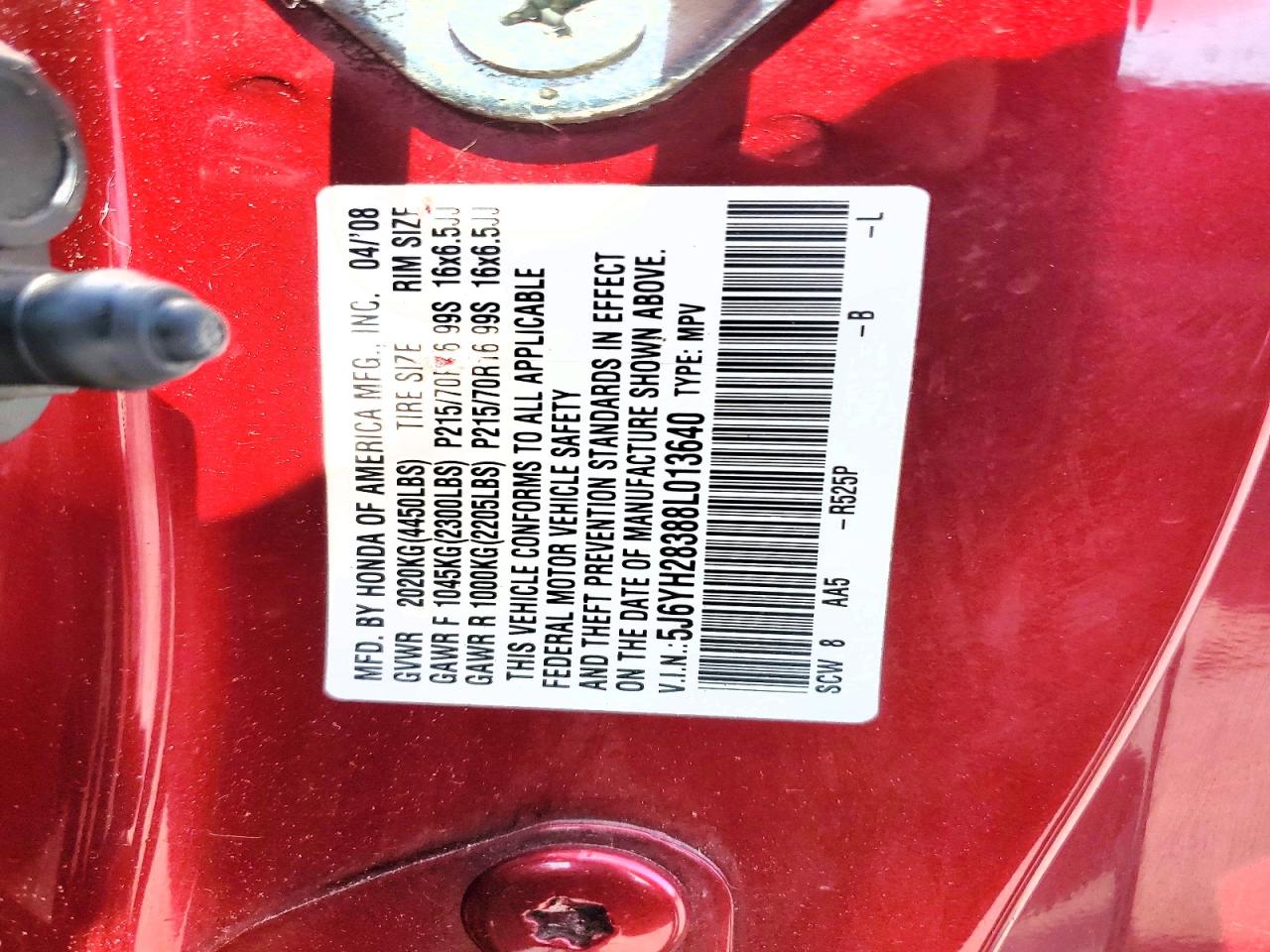 2008 Honda Element Lx Maroon vin: 5J6YH28388L013640
