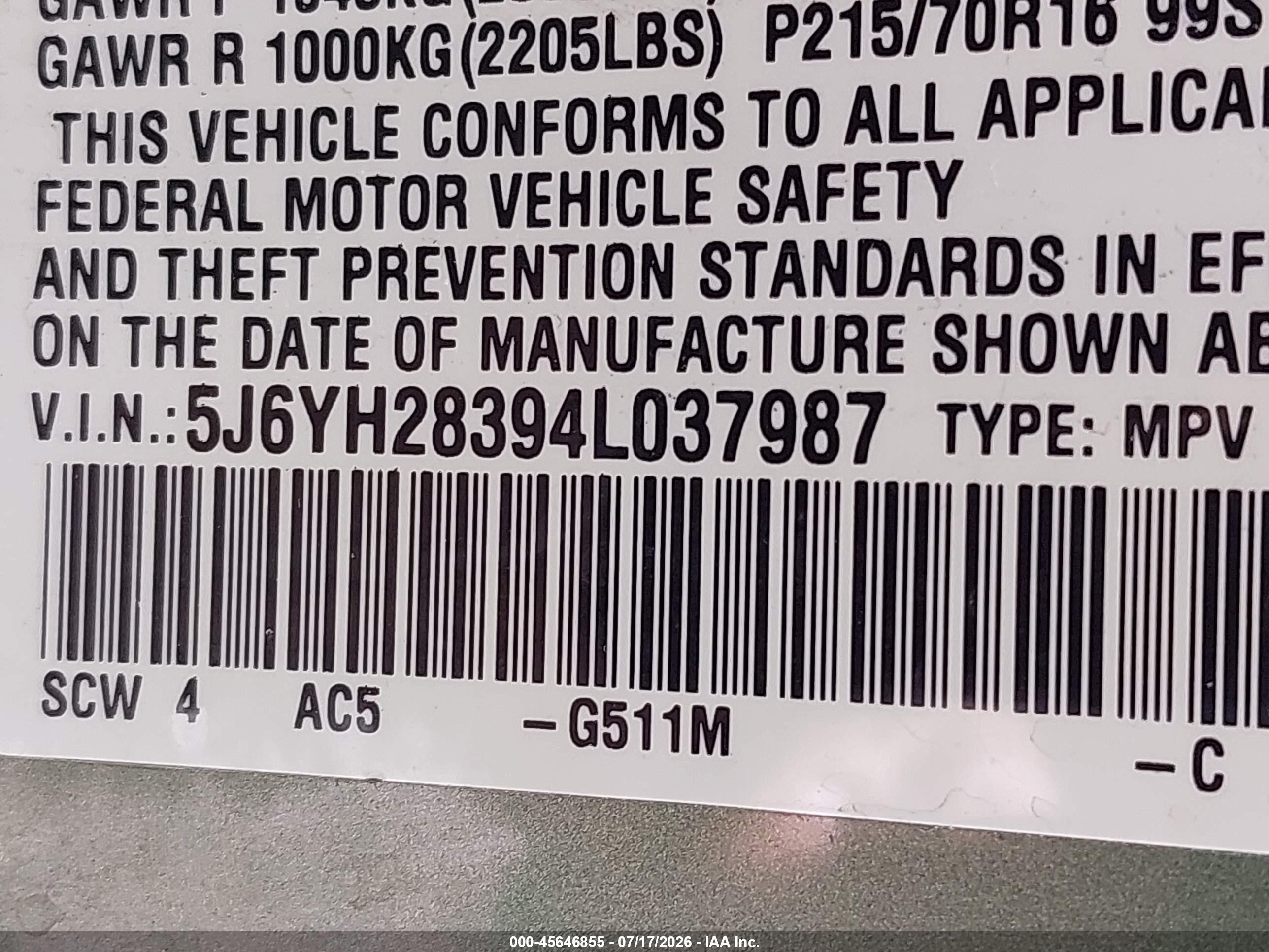 2004 Honda Element Lx Green vin: 5J6YH28394L037987