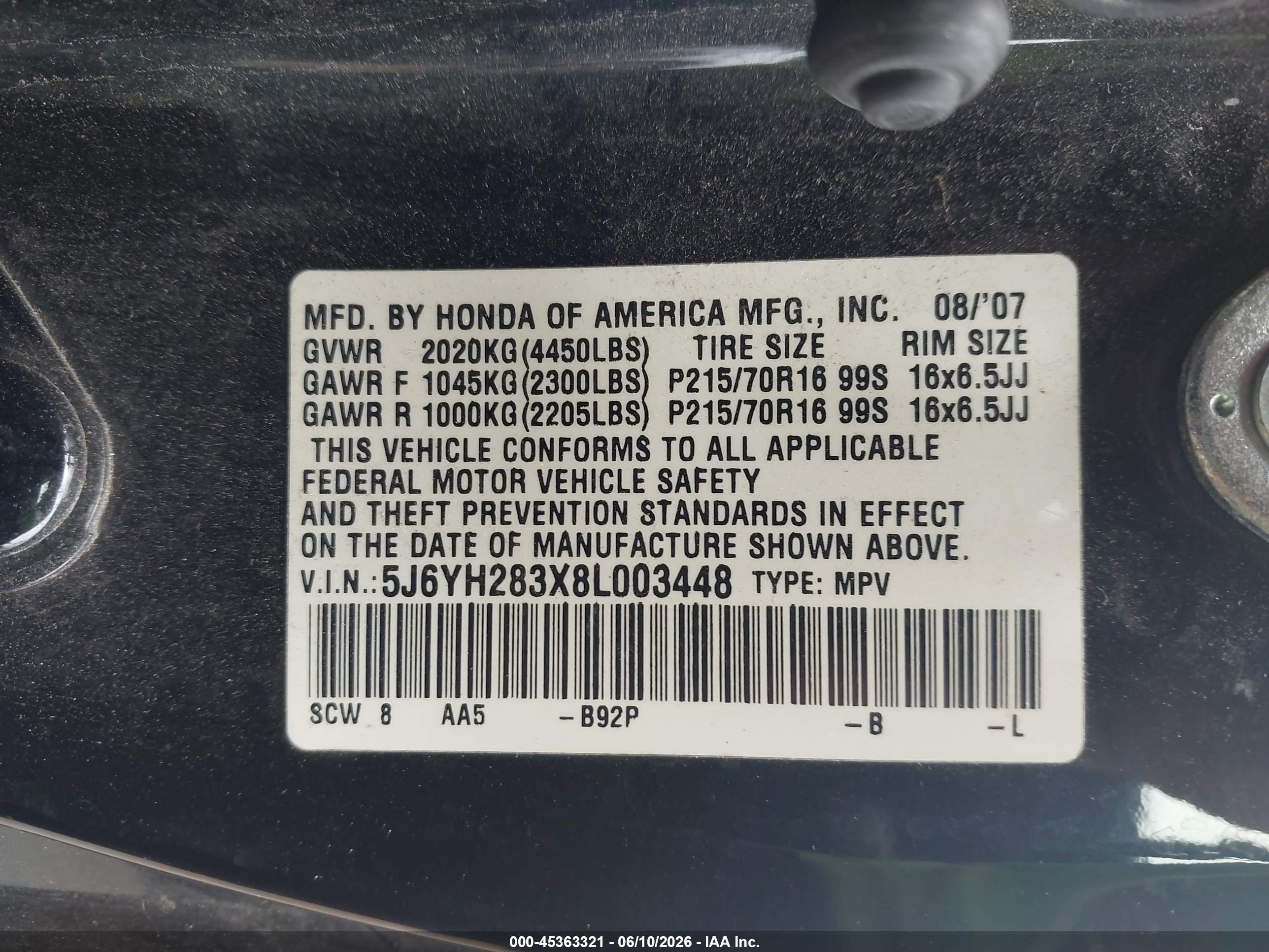 2008 Honda Element Lx Black vin: 5J6YH283X8L003448