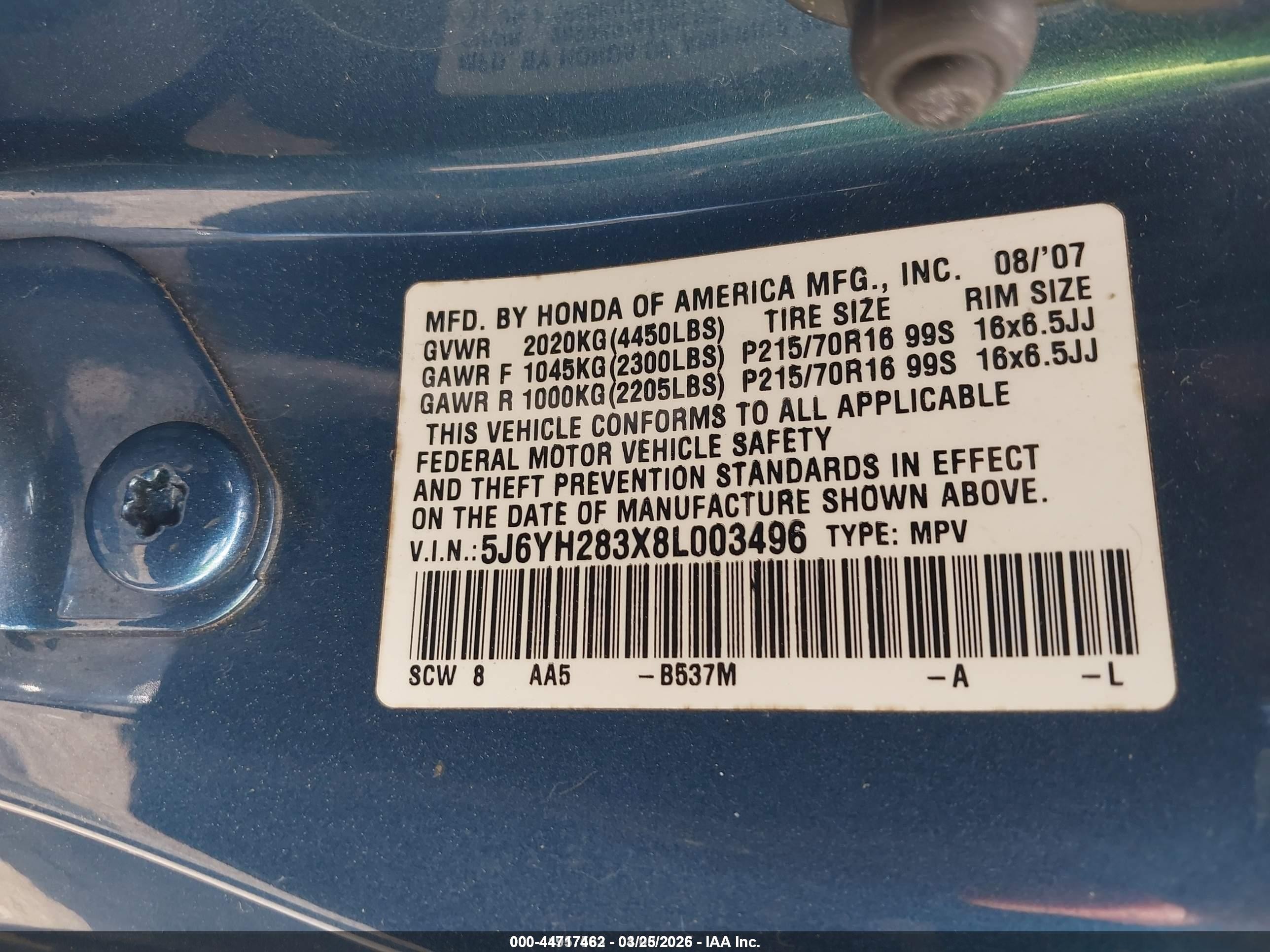 2008 Honda Element Lx Blue vin: 5J6YH283X8L003496