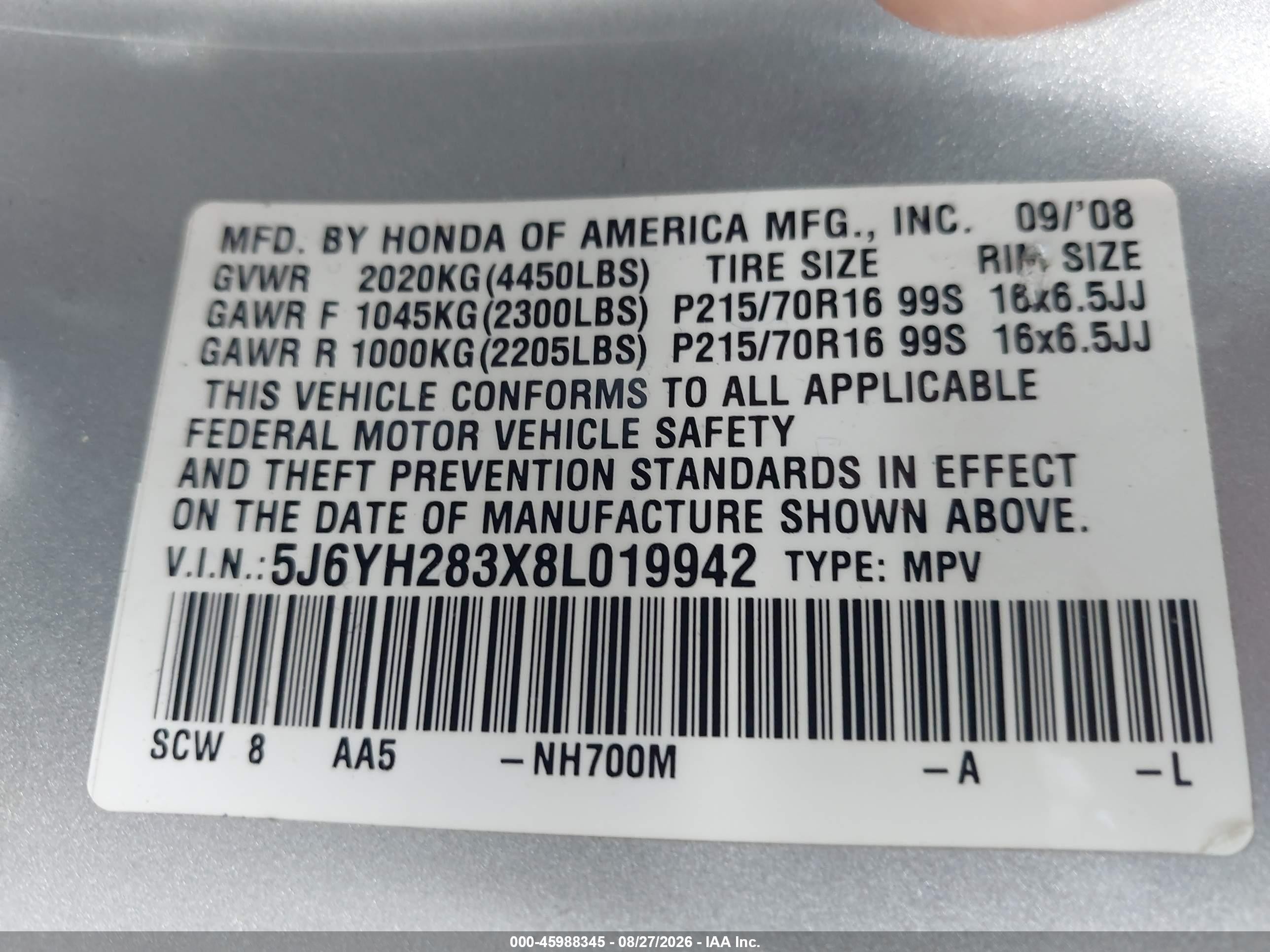 2008 Honda Element Lx Silver vin: 5J6YH283X8L019942