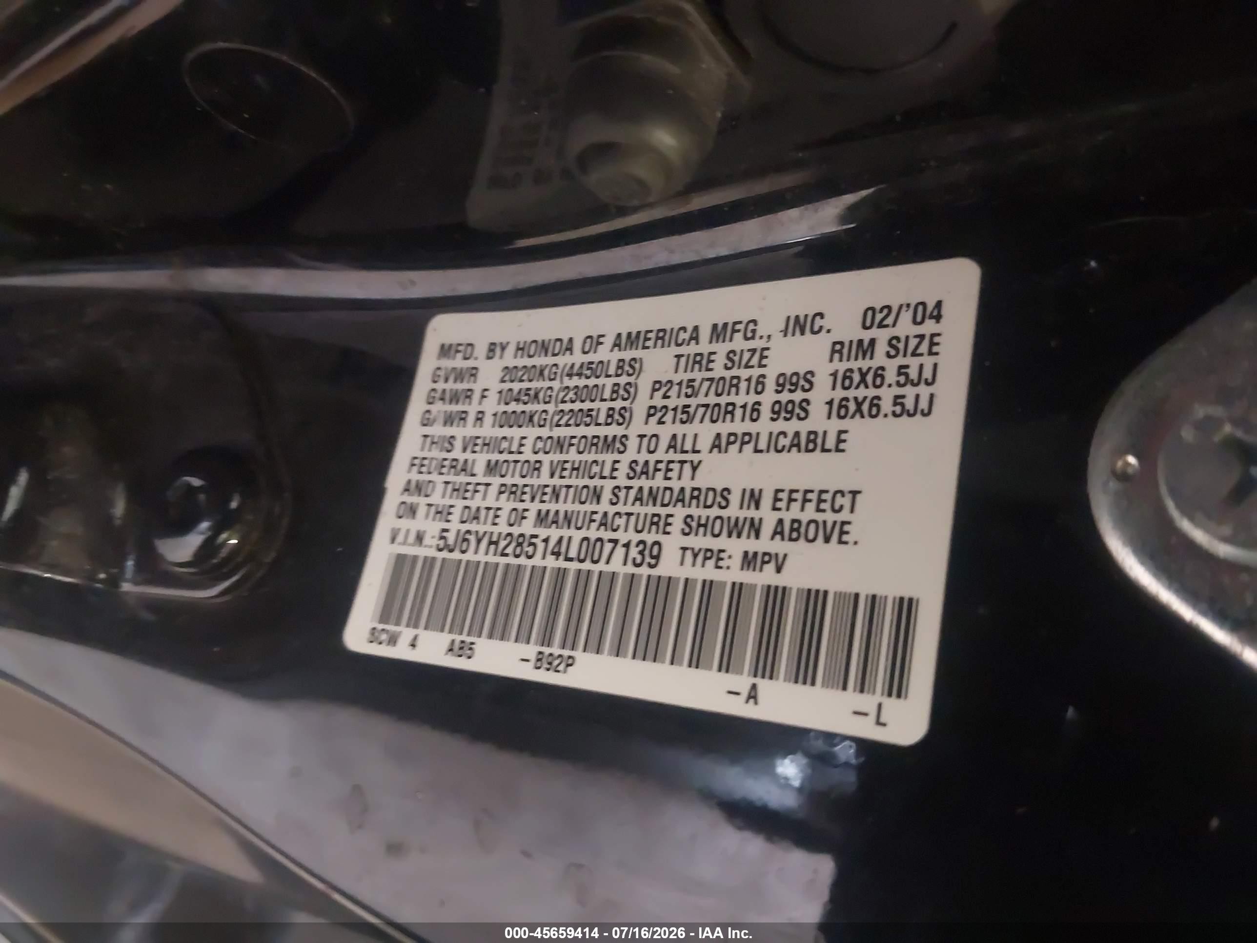 2004 Honda Element Ex Черный vin: 5J6YH28514L007139