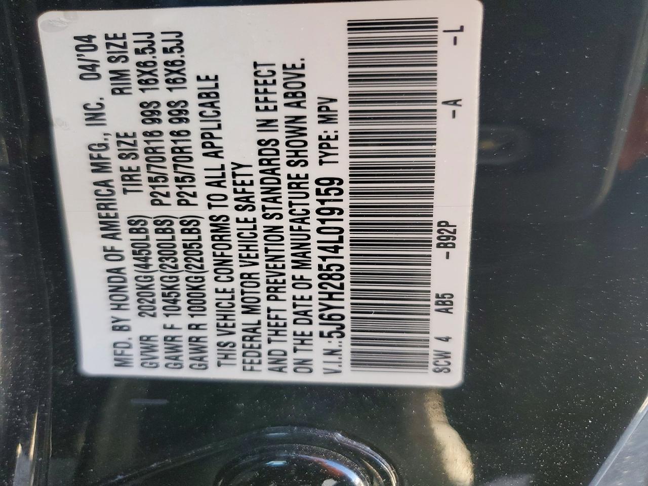 2004 Honda Element Ex Black vin: 5J6YH28514L019159