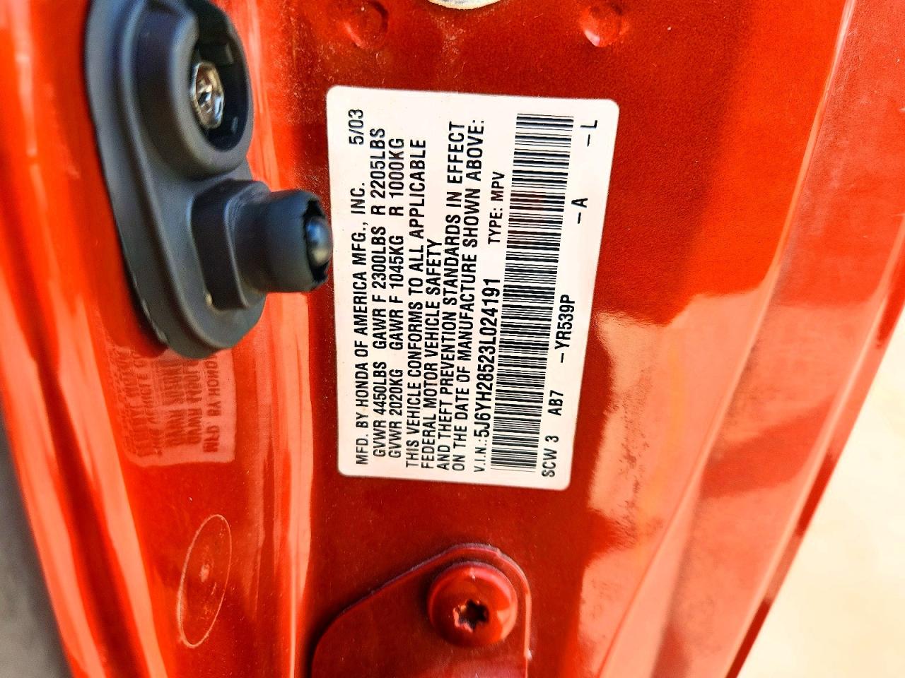 2003 Honda Element Ex Orange vin: 5J6YH28523L024191