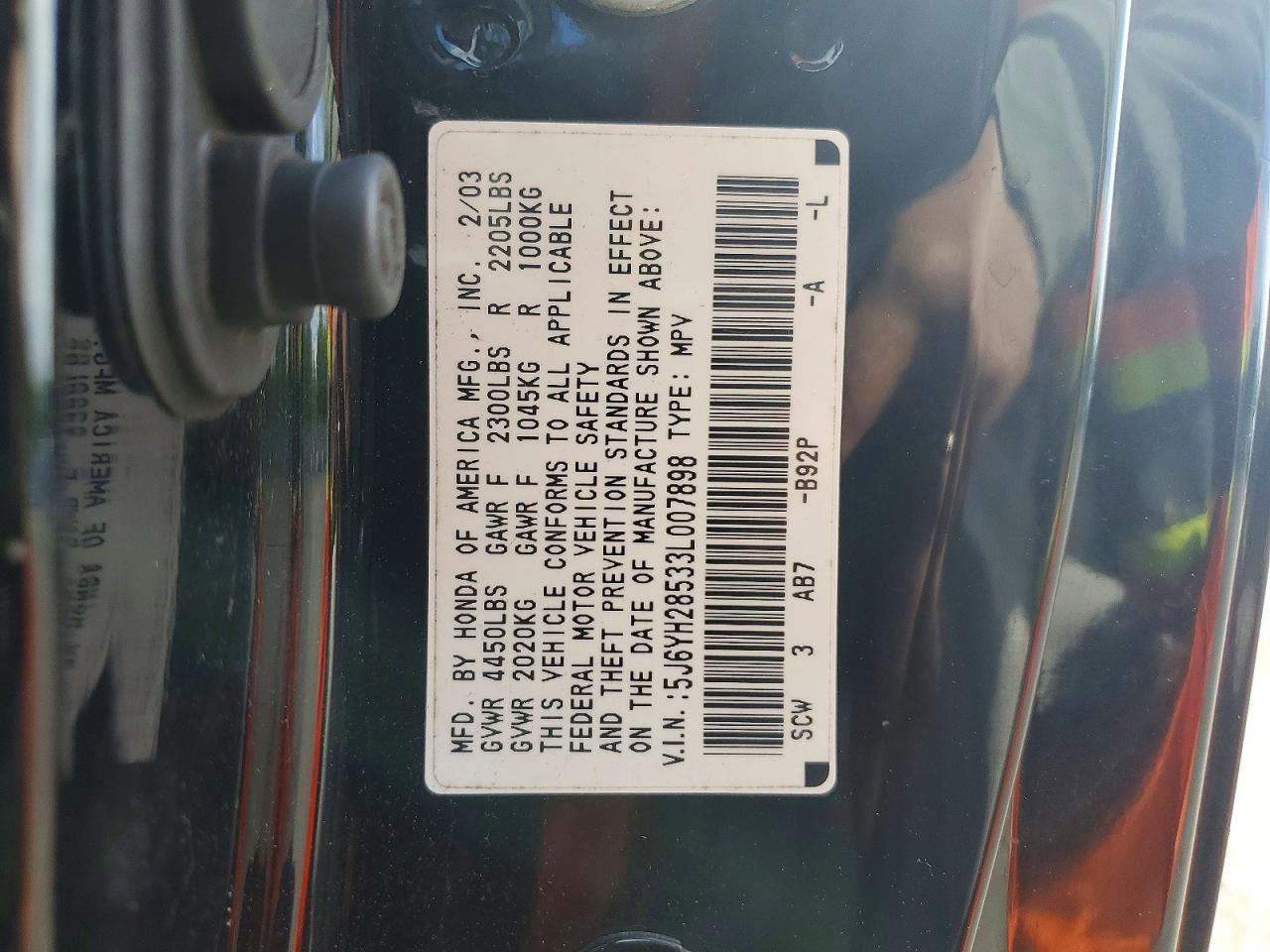 2003 Honda Element Ex Black vin: 5J6YH28533L007898