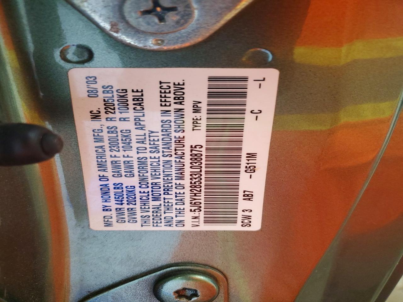 2003 Honda Element Ex Green vin: 5J6YH28533L038875
