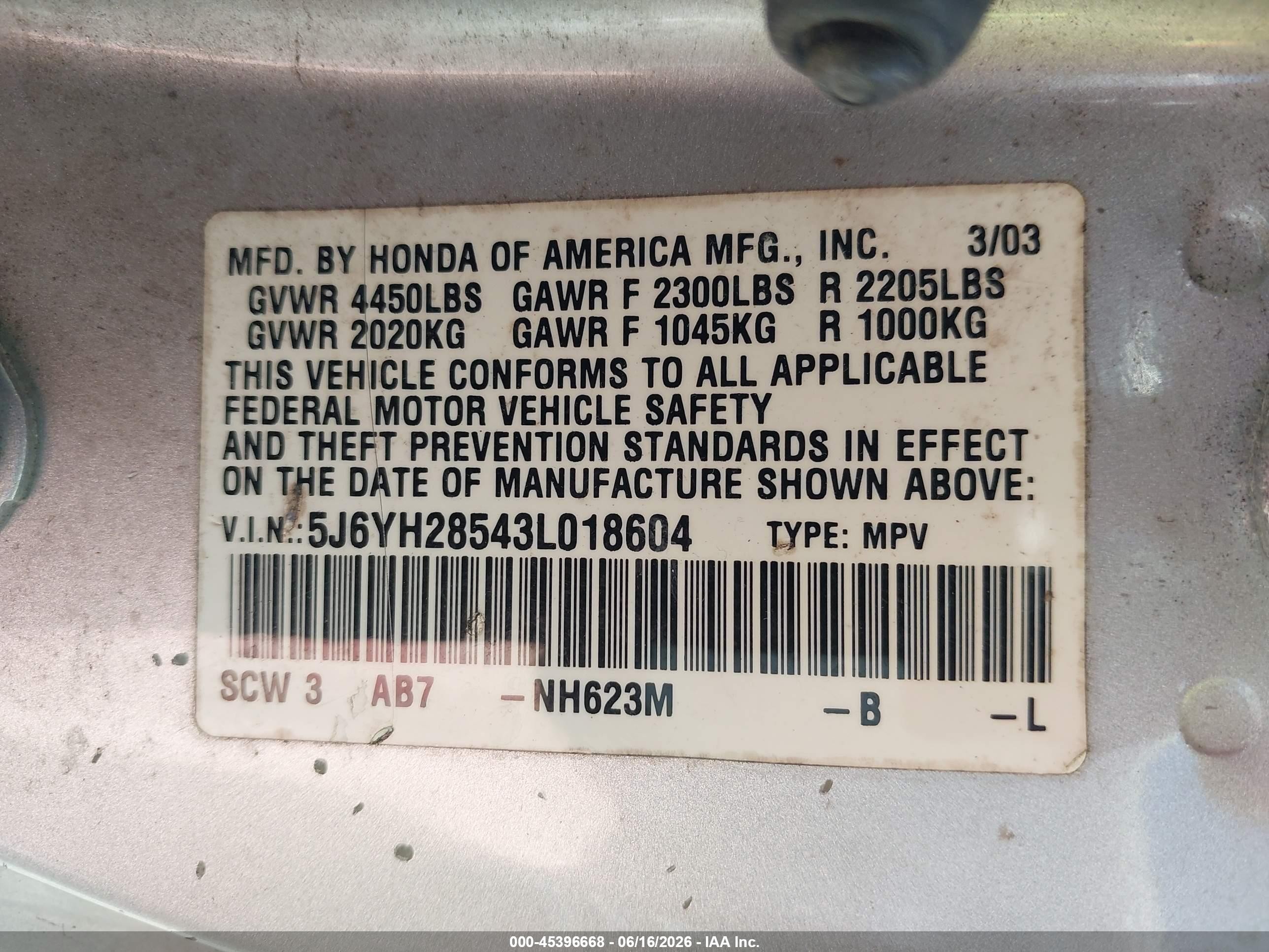 2003 Honda Element Ex Silver vin: 5J6YH28543L018604
