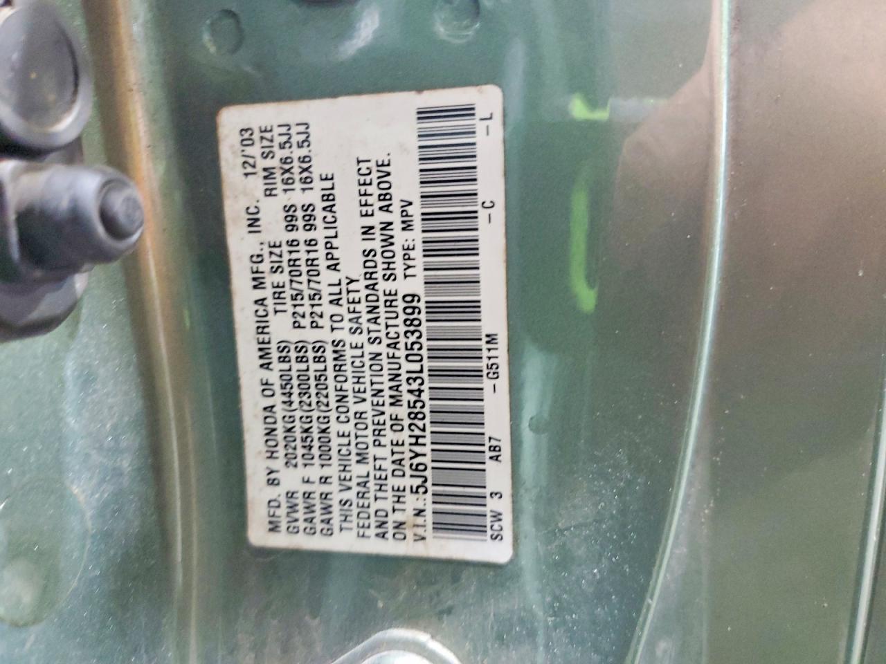 2003 Honda Element Ex Зеленый vin: 5J6YH28543L053899