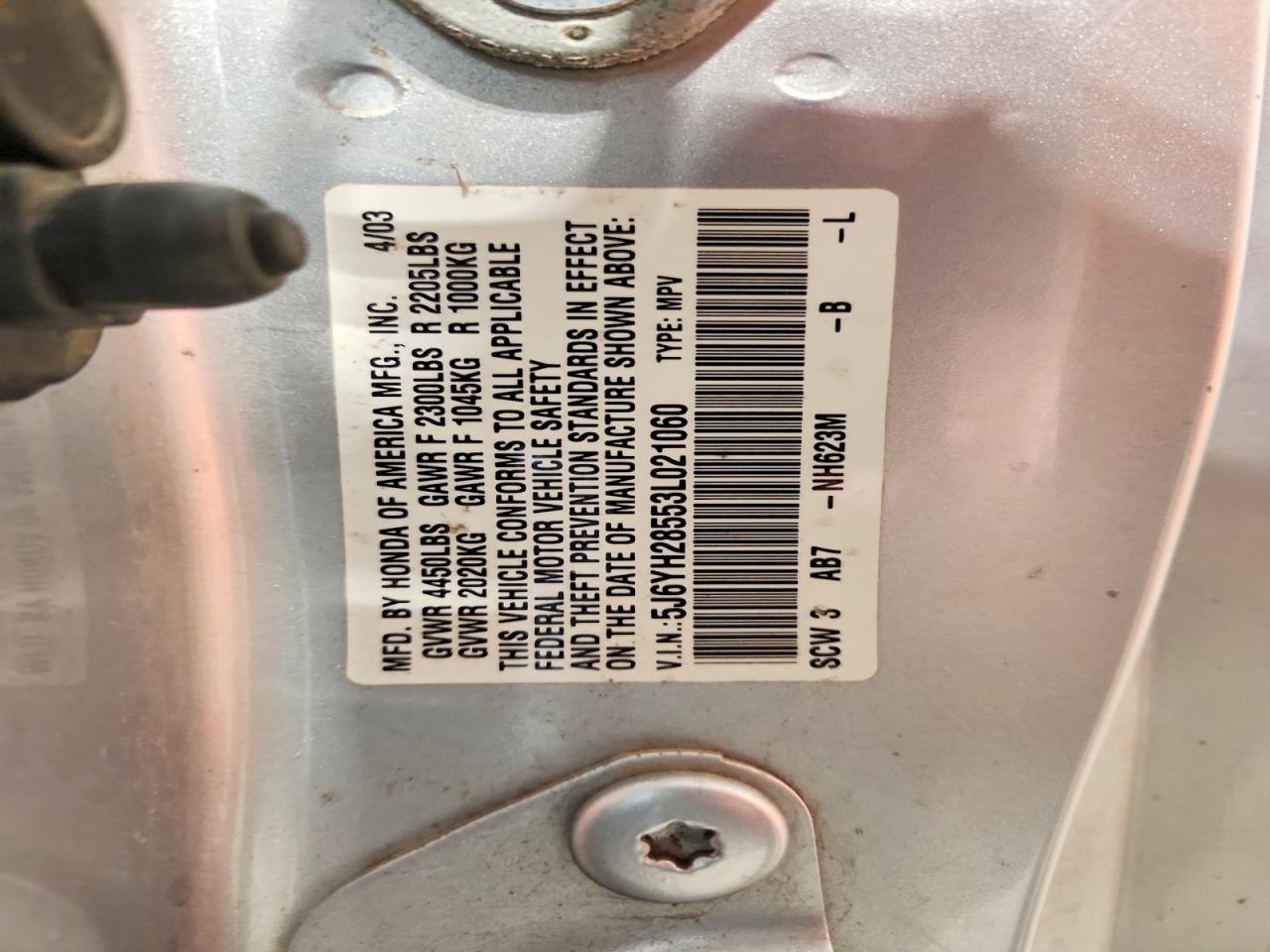 2003 Honda Element Ex Silver vin: 5J6YH28553L021060