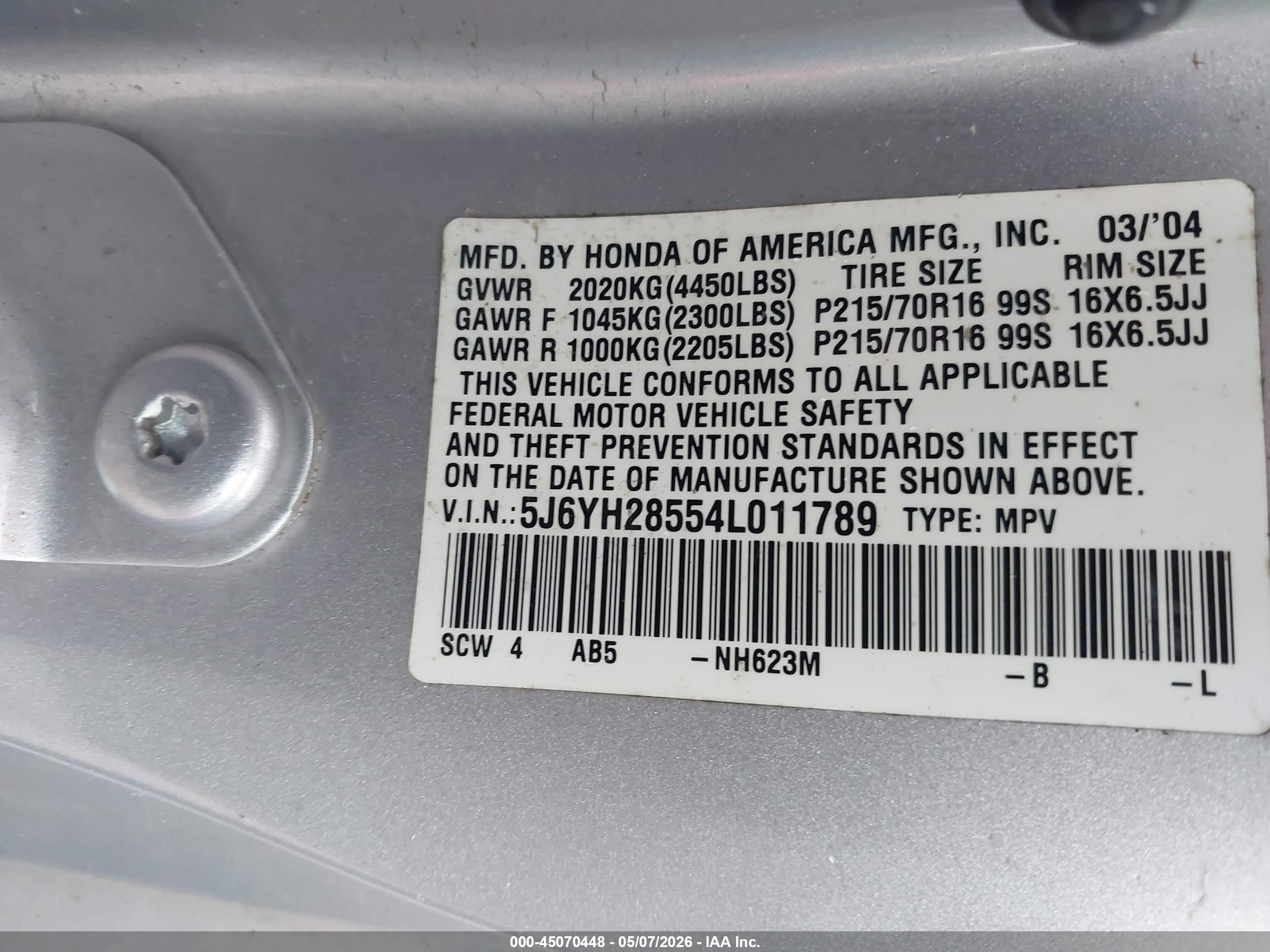 2004 Honda Element Ex Gray vin: 5J6YH28554L011789