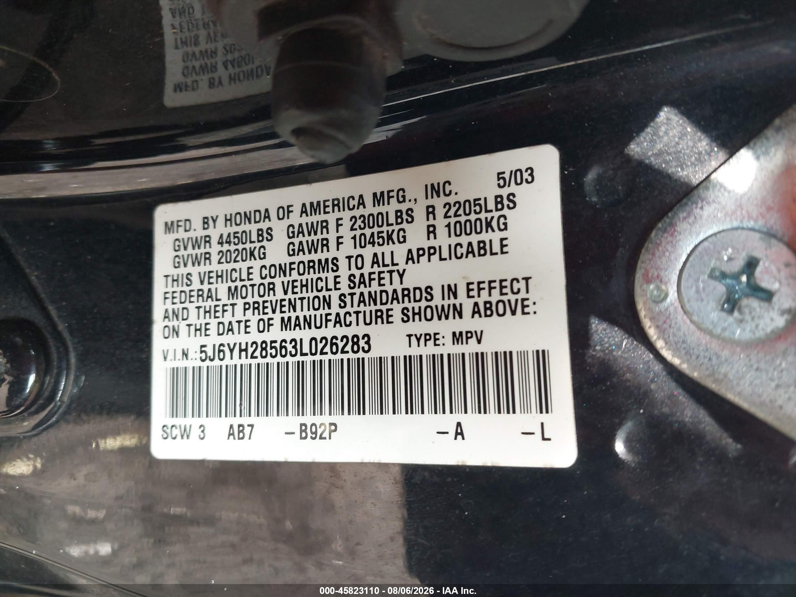 2003 Honda Element Ex Black vin: 5J6YH28563L026283