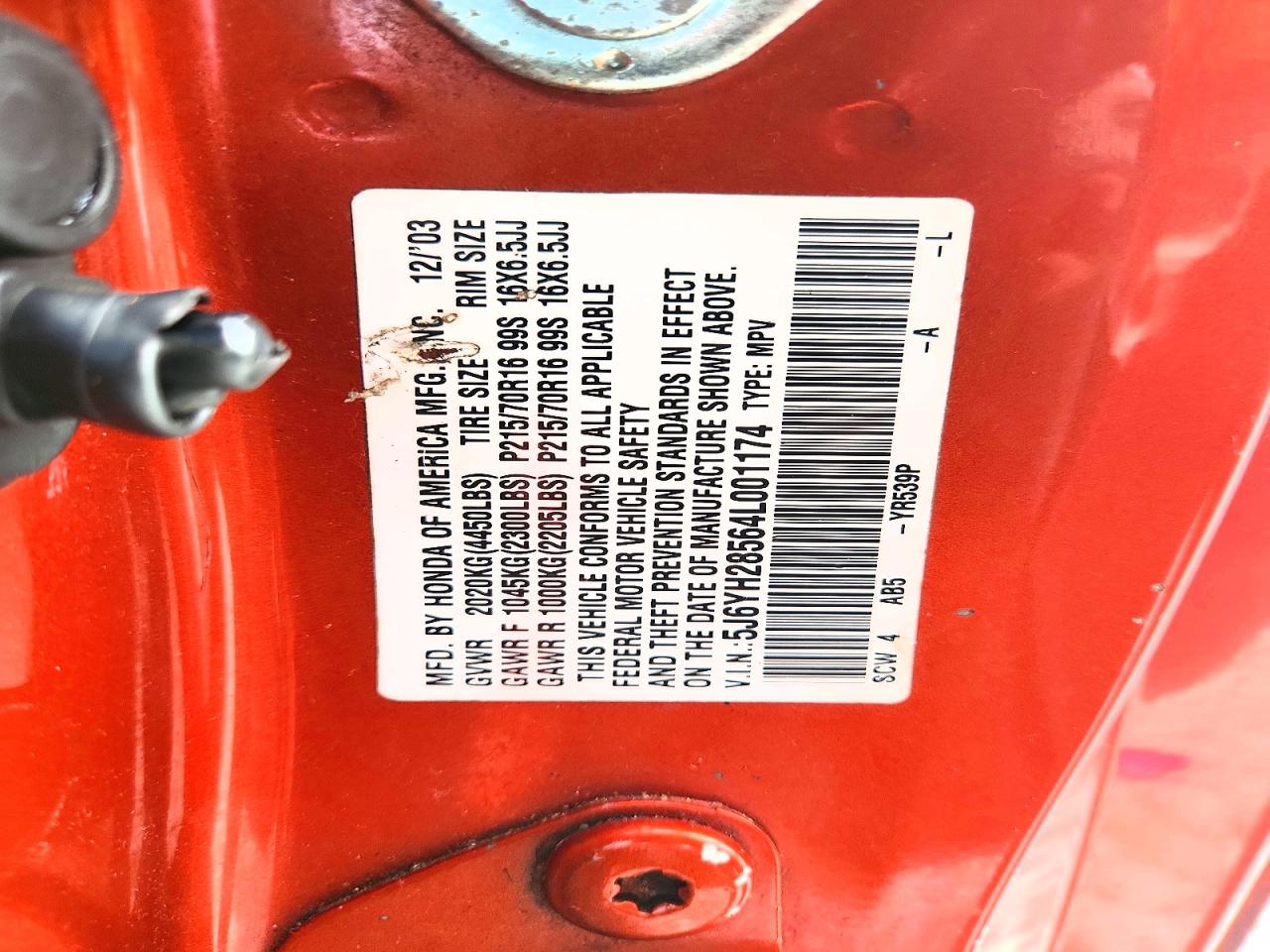 2004 Honda Element Ex Orange vin: 5J6YH28564L001174