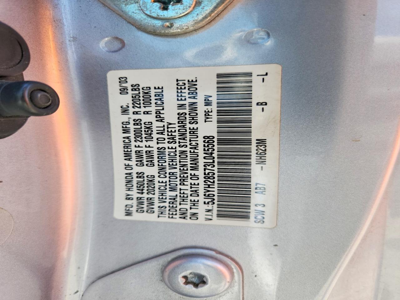 2003 Honda Element Ex Silver vin: 5J6YH28573L045568