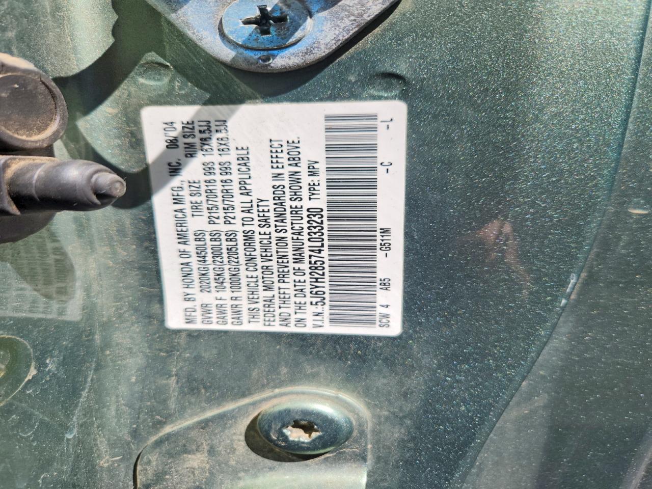 2004 Honda Element Ex Green vin: 5J6YH28574L033230
