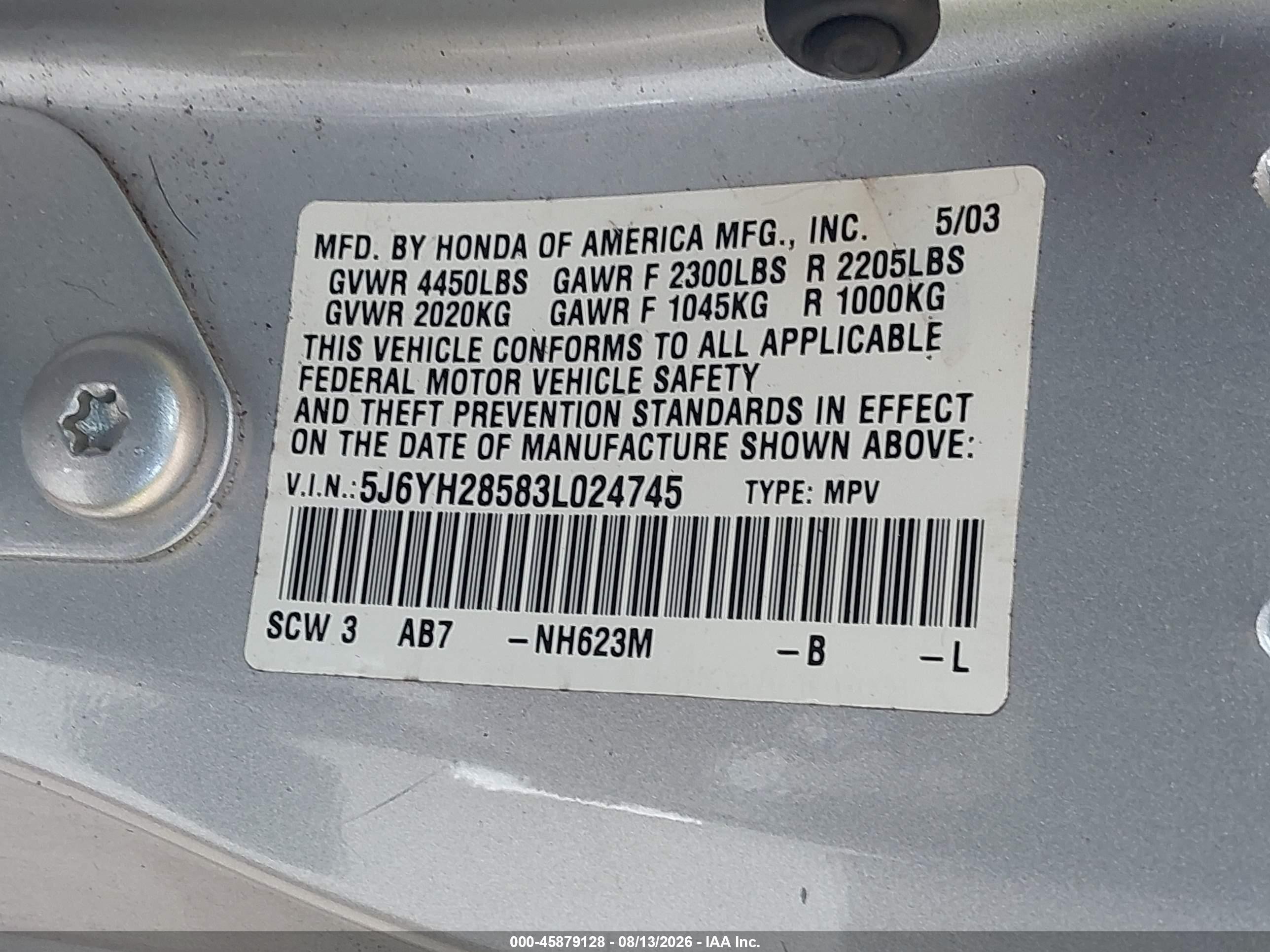 2003 Honda Element Ex Silver vin: 5J6YH28583L024745