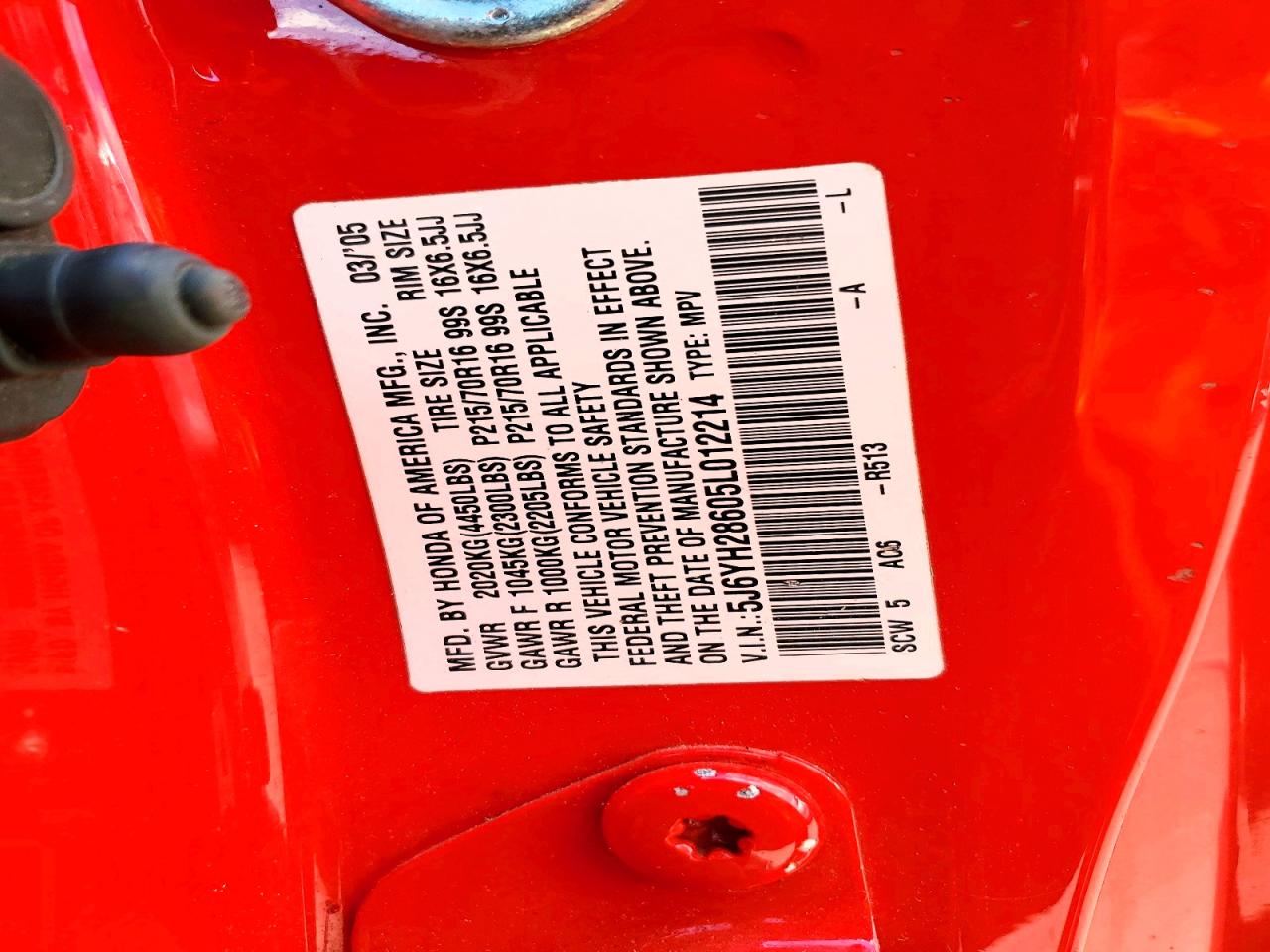 2005 Honda Element Ex Red vin: 5J6YH28605L012214