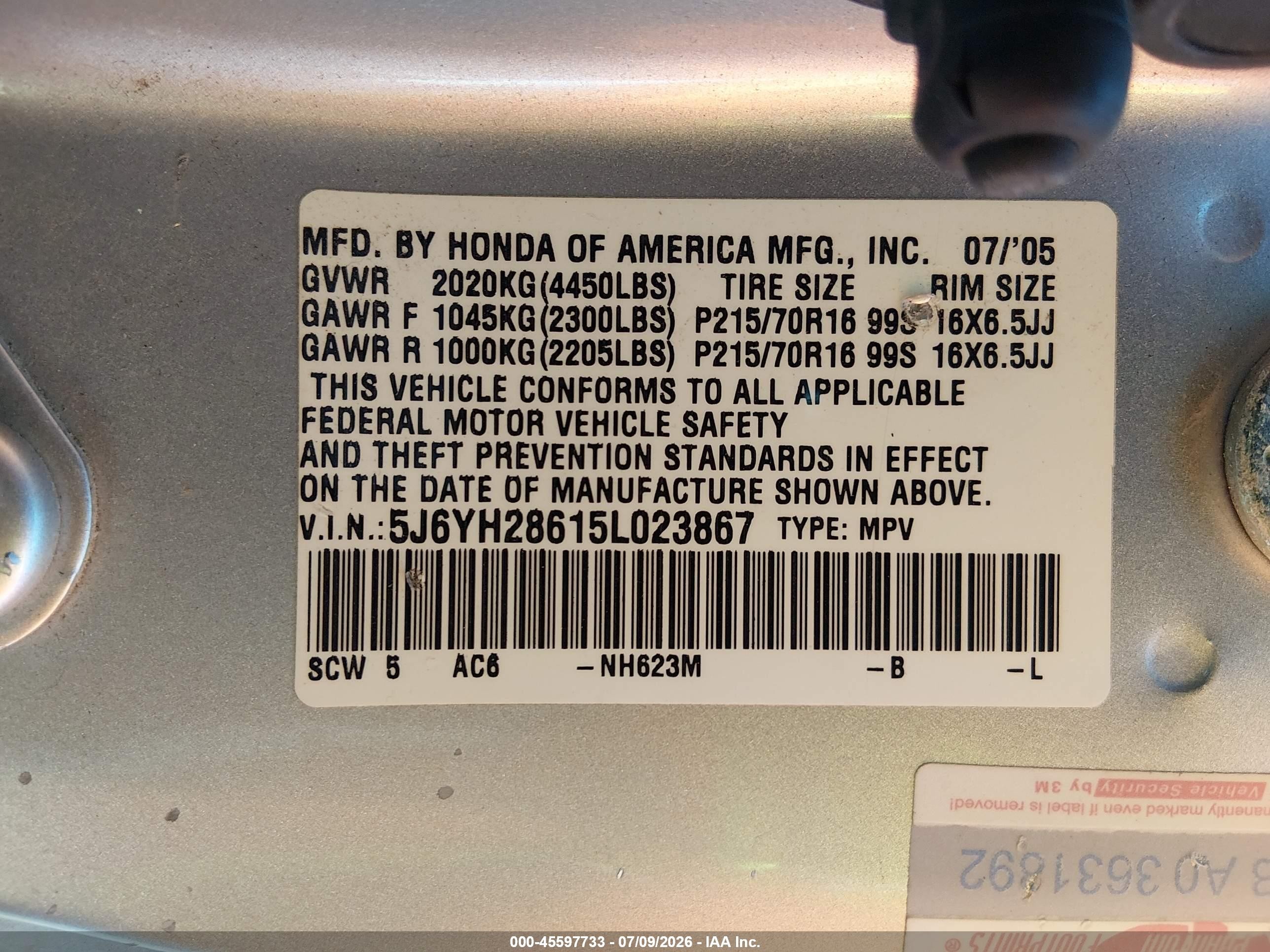 2005 Honda Element Ex Silver vin: 5J6YH28615L023867
