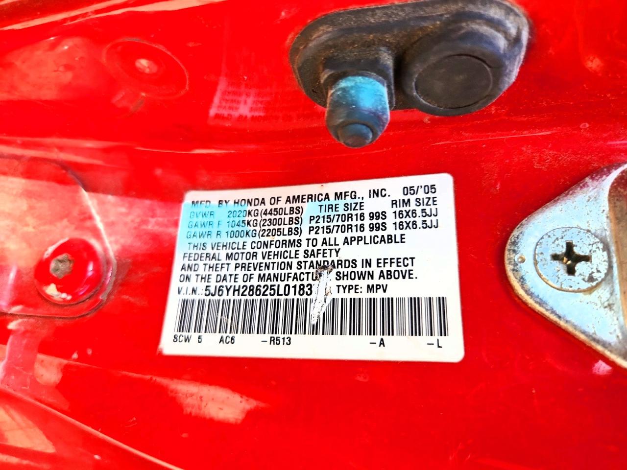 2005 Honda Element Ex Red vin: 5J6YH28625L018371