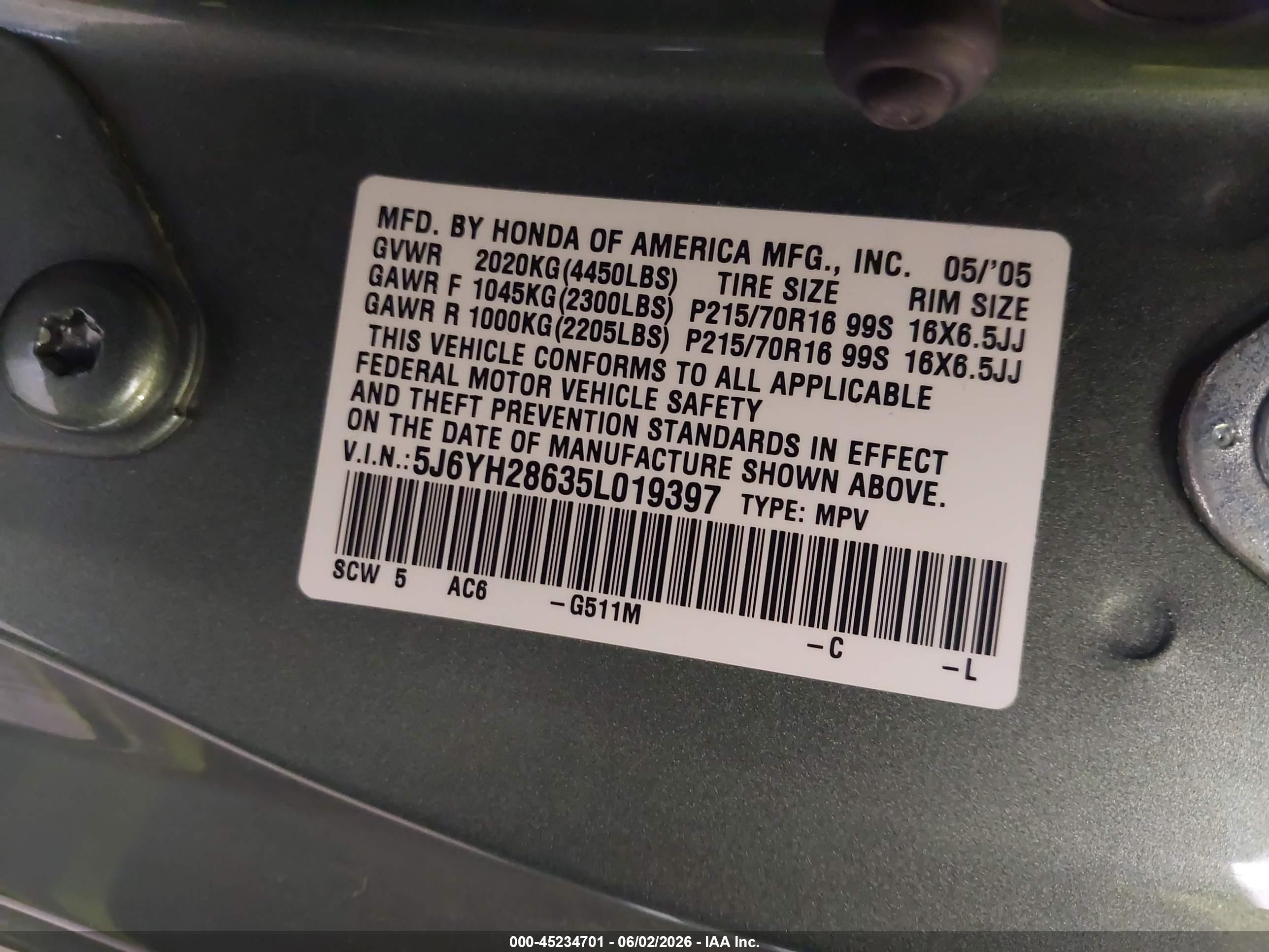 2005 Honda Element Ex Зеленый vin: 5J6YH28635L019397