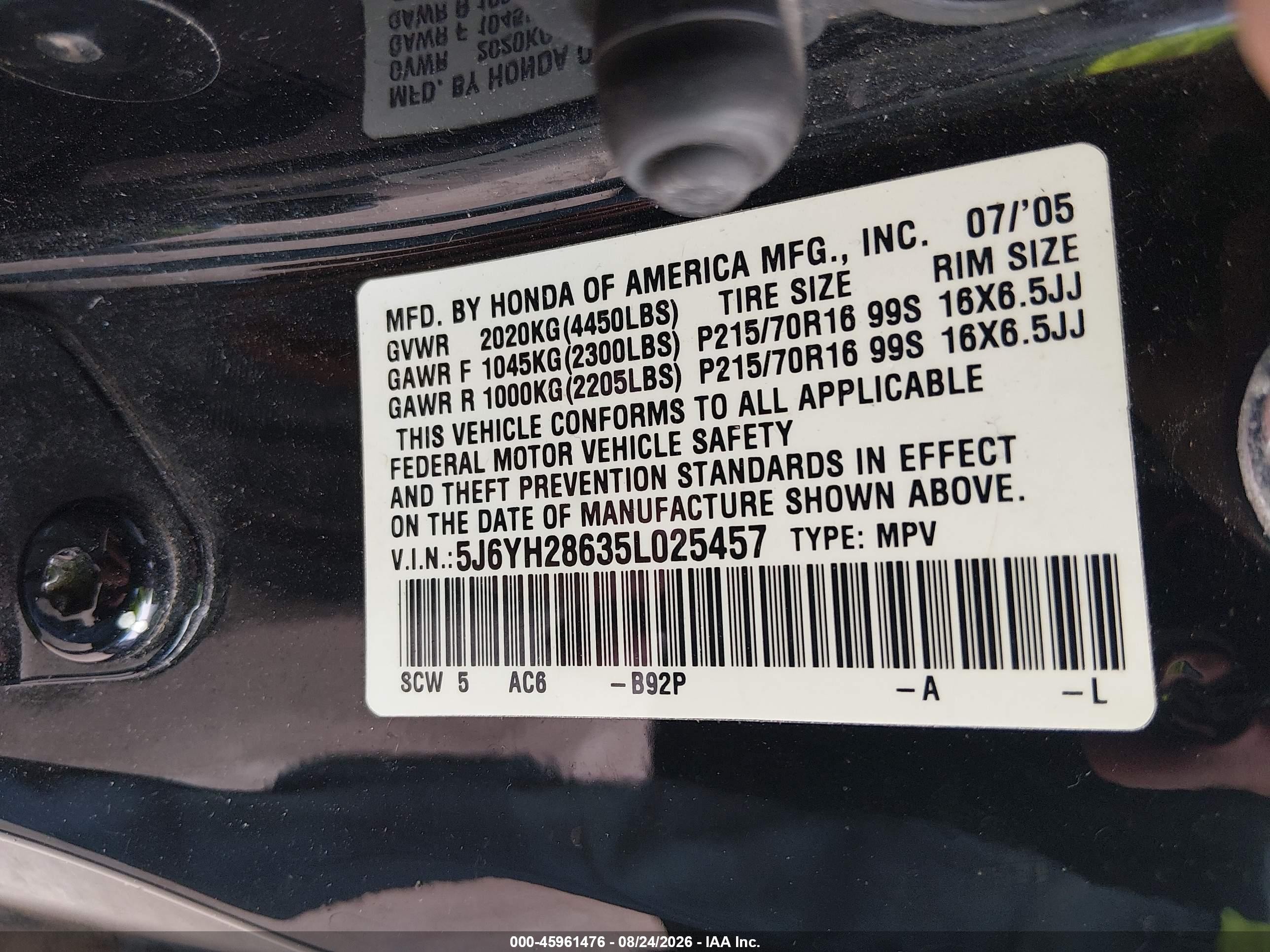 2005 Honda Element Ex Dark Blue vin: 5J6YH28635L025457